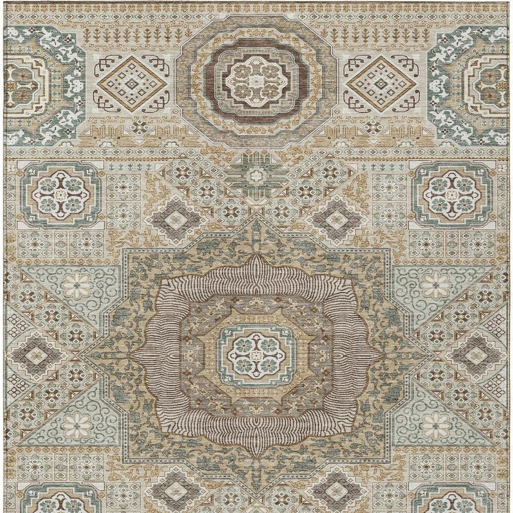 8' X 10' Beige And Ivory Oriental Washable Indoor Outdoor Area Rug - Sports & Outdoor