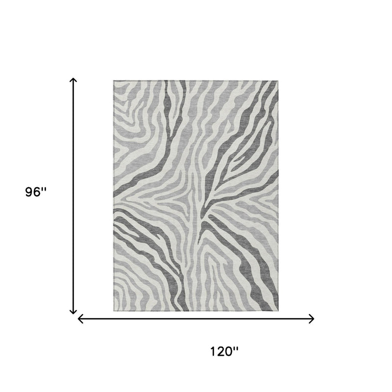Gray and ivory zebra print area rug, 8x10 ft rectangle