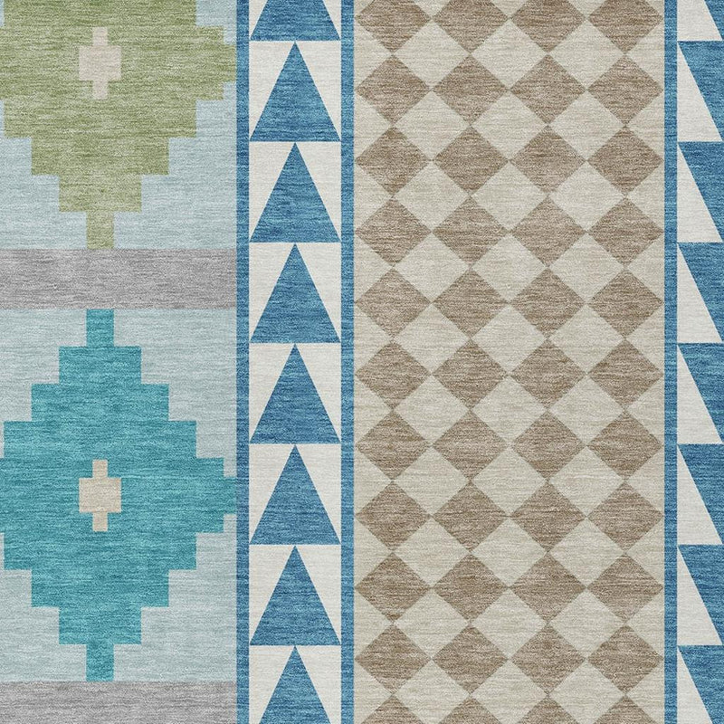 Teal and ivory southwestern area rug close-up of diamond and chevron pattern