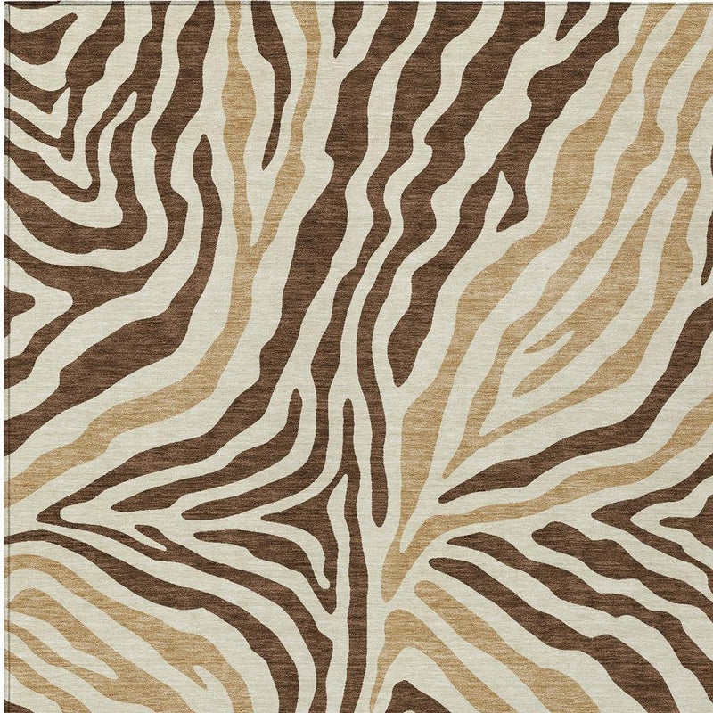 Full zebra-print area rug with contrasting brown and beige waves