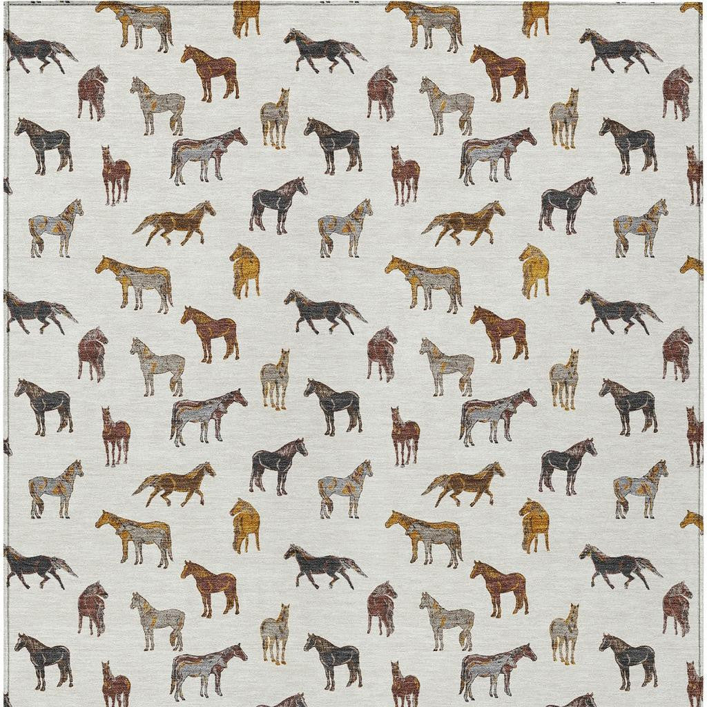 10' X 14' Ivory And Gold Horse Washable Indoor Outdoor Area Rug - Sports & Outdoor