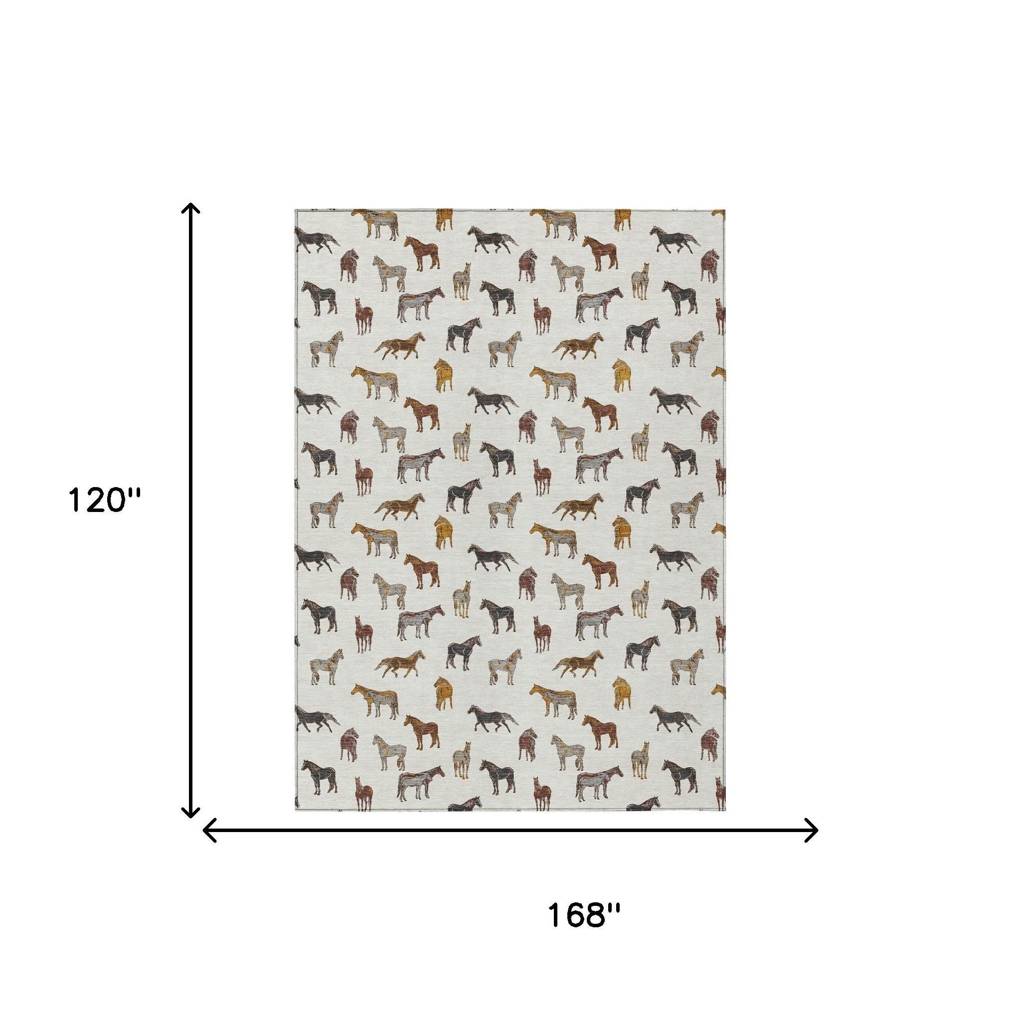 10' X 14' Ivory And Gold Horse Washable Indoor Outdoor Area Rug - Sports & Outdoor