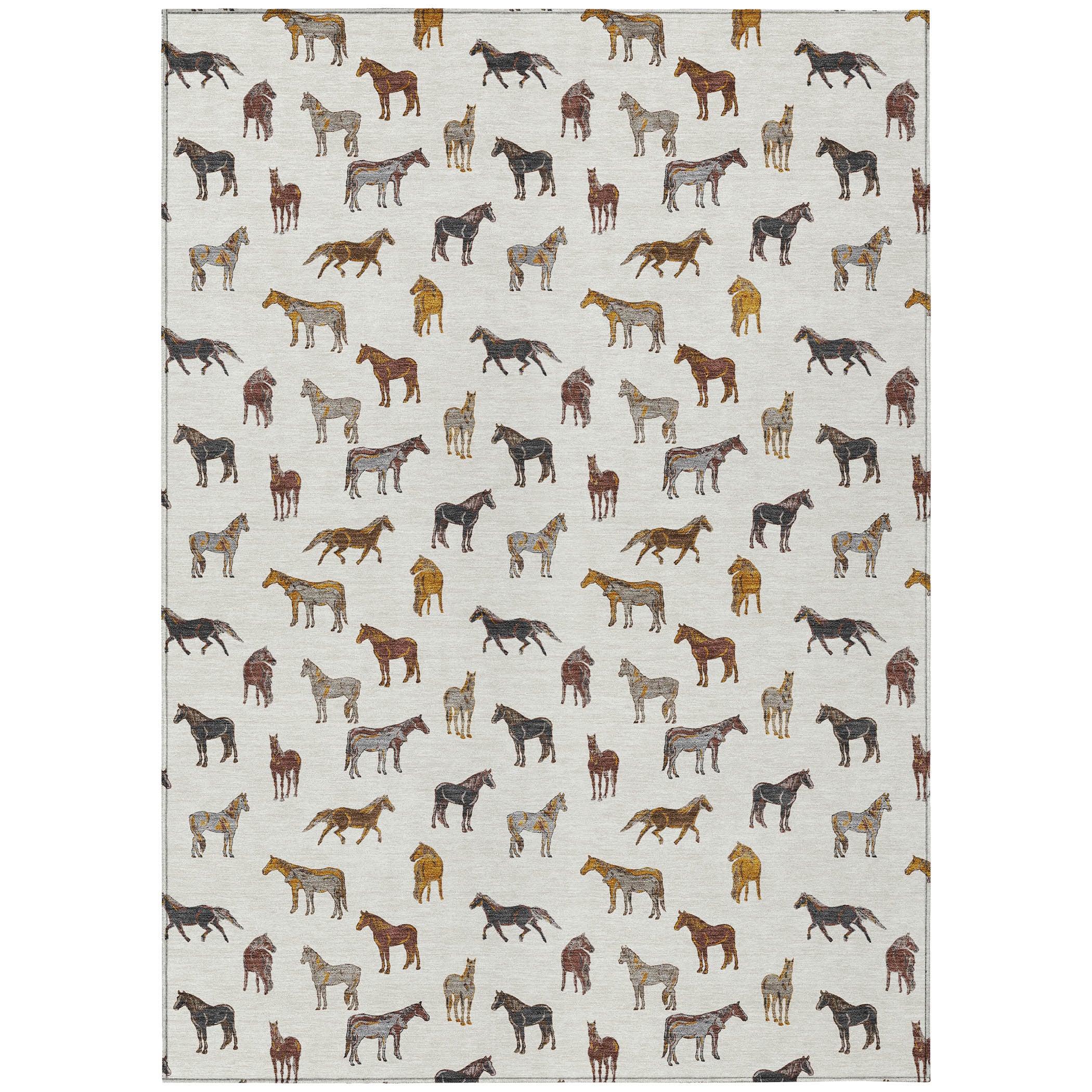 10' X 14' Ivory And Gold Horse Washable Indoor Outdoor Area Rug - Sports & Outdoor
