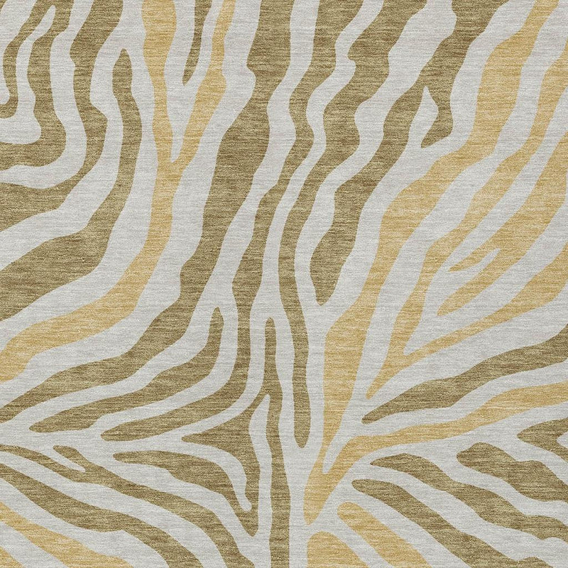 Gold zebra-style pattern area rug with cream and tan wavy lines