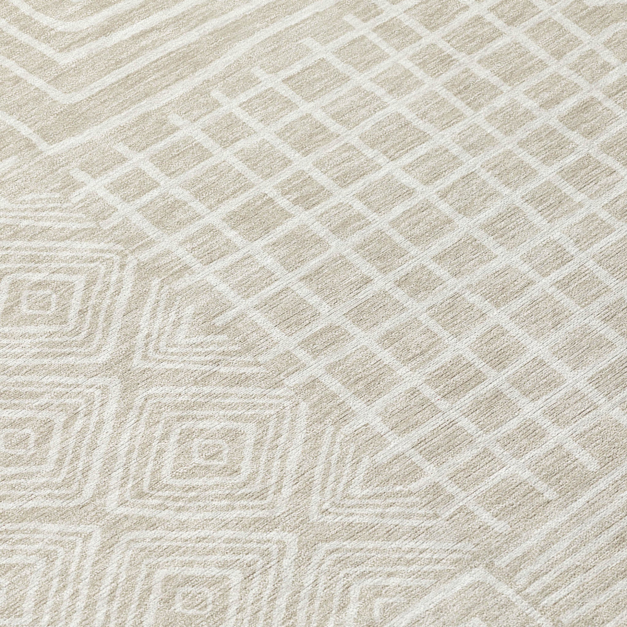 10' X 14' Beige And Ivory Geometric Washable Indoor Outdoor Area Rug - Outdoor