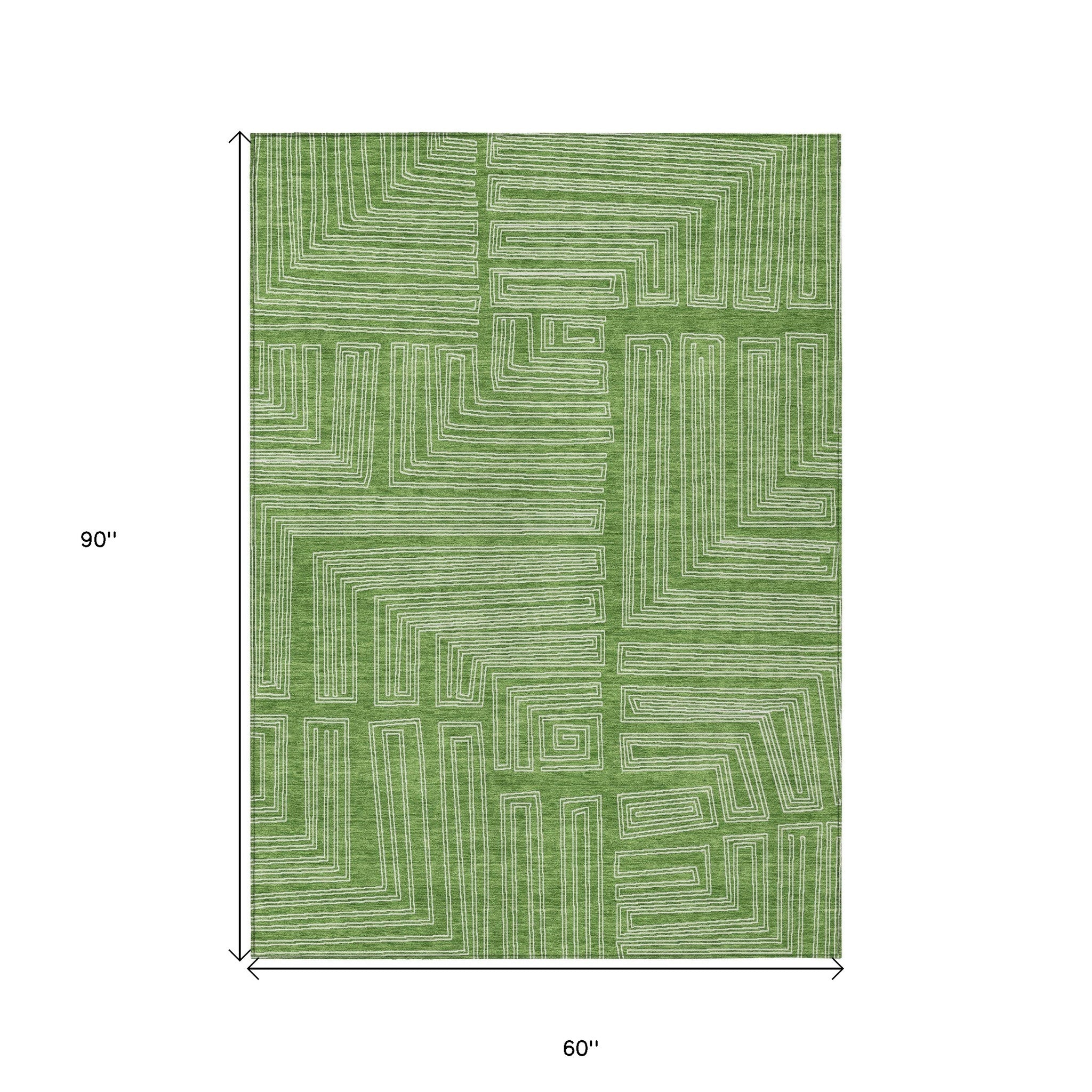 5' X 8' Green And Ivory Geometric Washable Indoor Outdoor Area Rug - Sports & Outdoor