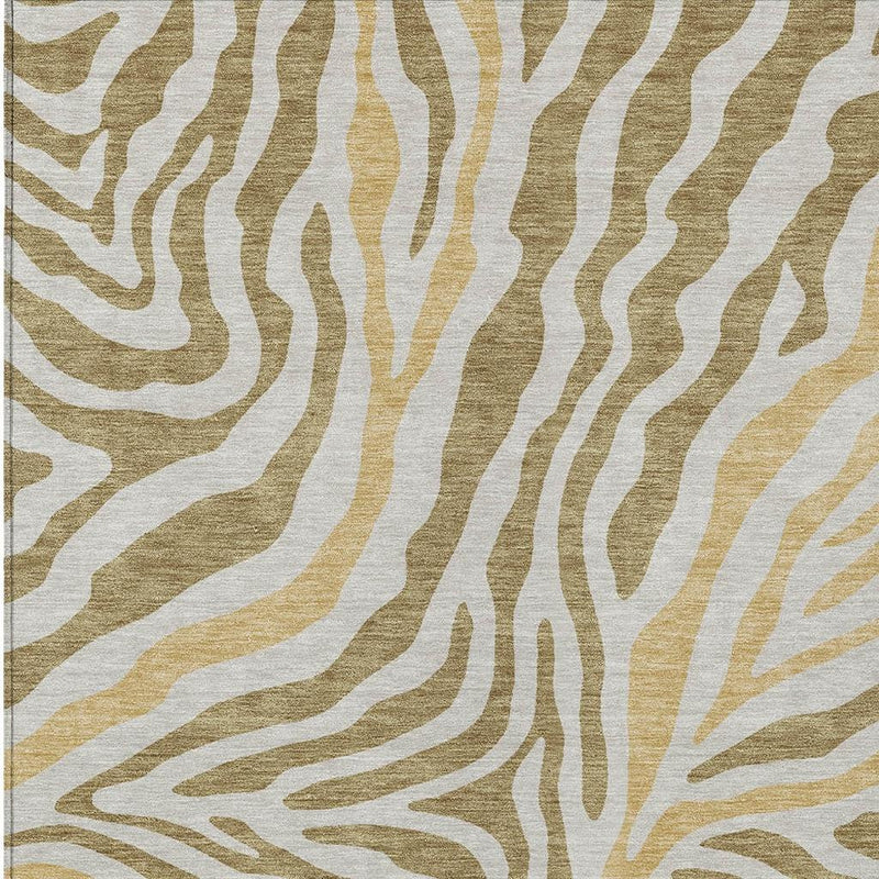 Walnut-and-gold zebra print area rug, full pattern view.