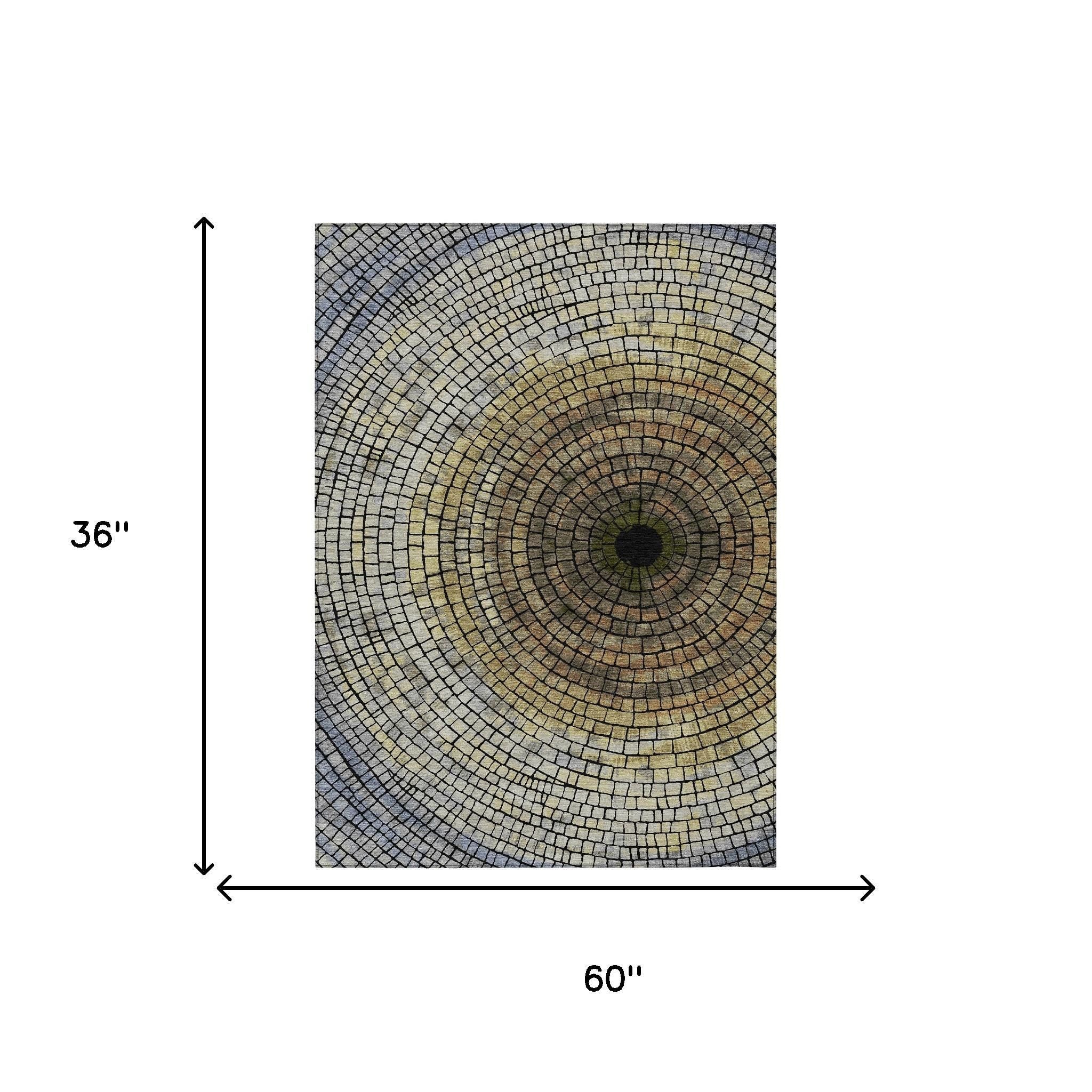 3' X 5' Gold And Gray Geometric Washable Indoor Outdoor Area Rug - Sports & Outdoor