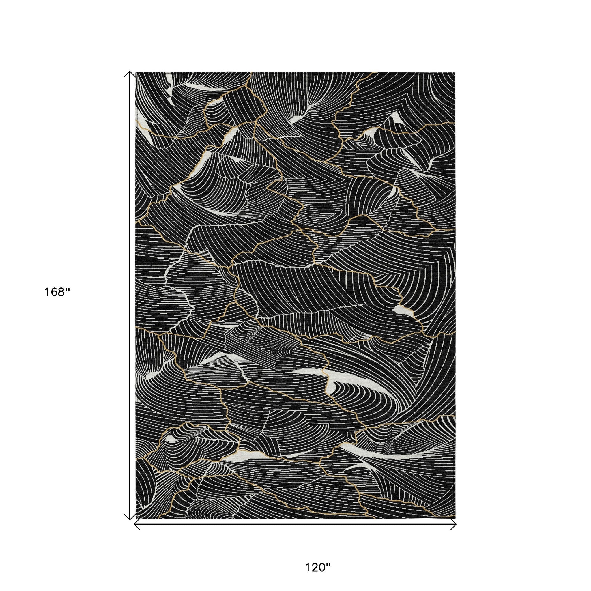 10' X 14' Black Ivory And Gold Abstract Washable Indoor Outdoor Area Rug - Sports & Outdoor