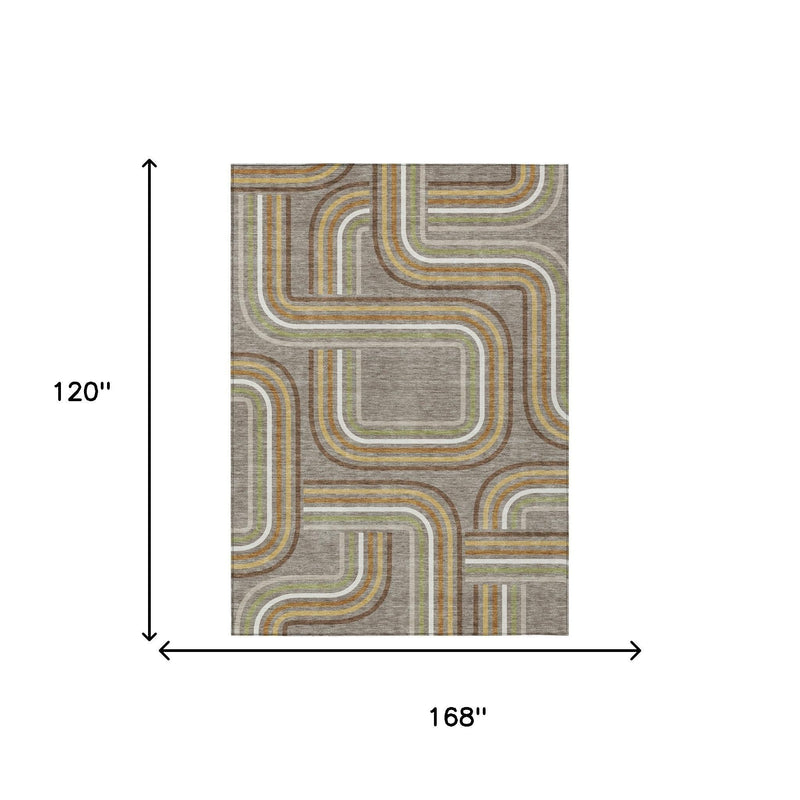 Taupe and ivory geometric rug, 168 in x 120 in, wavy stripe design