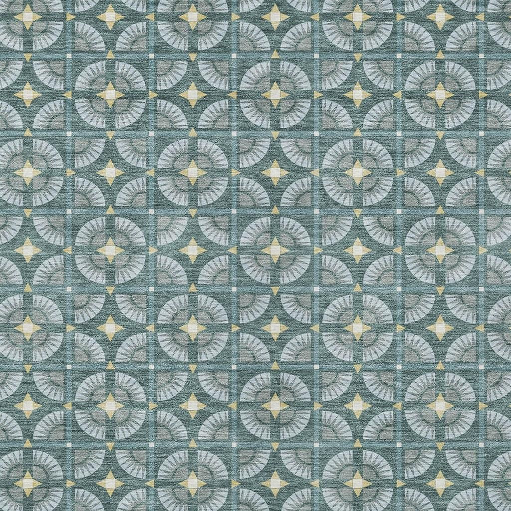 3' X 5' Teal Blue And Sky Blue Geometric Washable Indoor Outdoor Area Rug - Sports & Outdoor