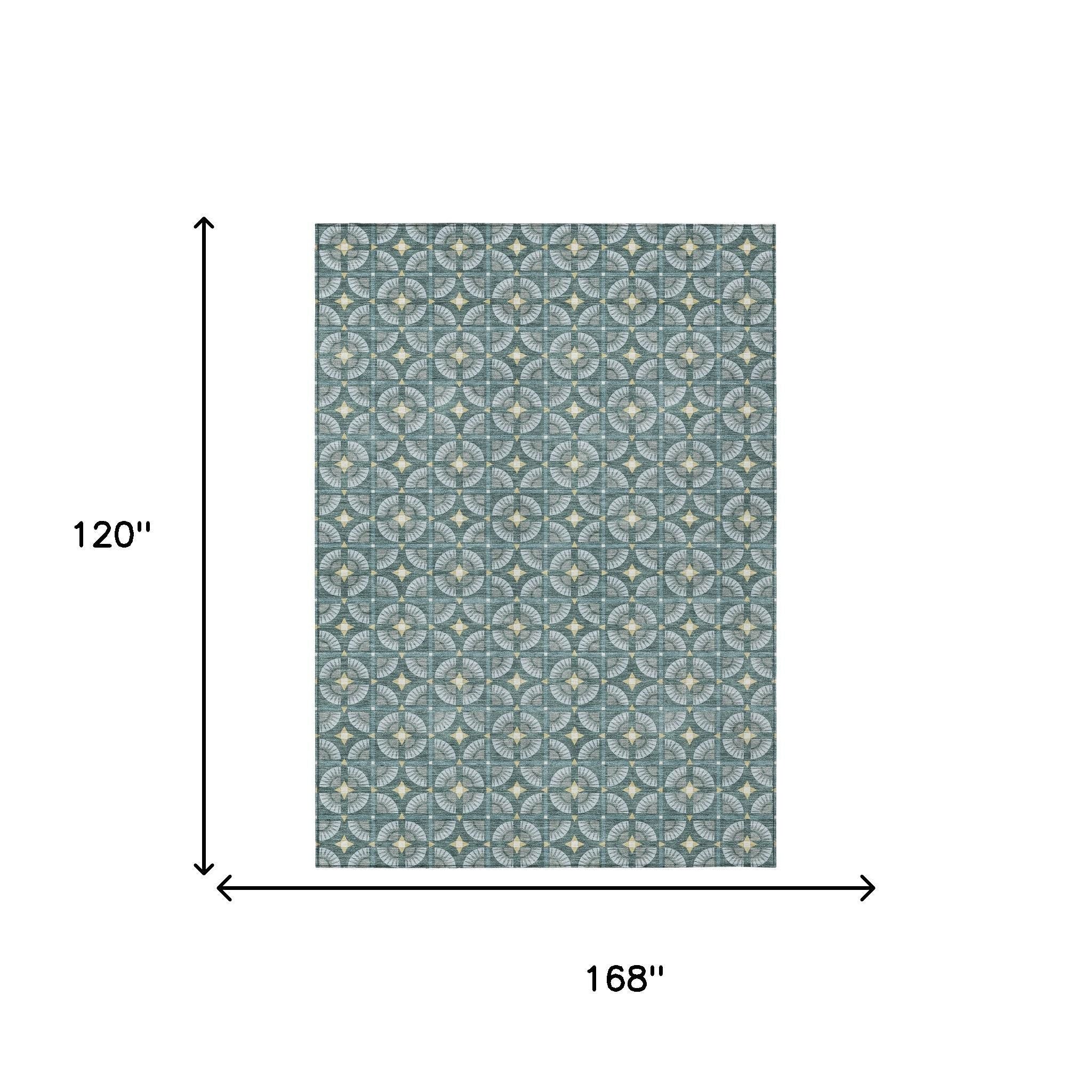 10' X 14' Teal Blue And Sky Blue Geometric Washable Indoor Outdoor Area Rug - Sports & Outdoor
