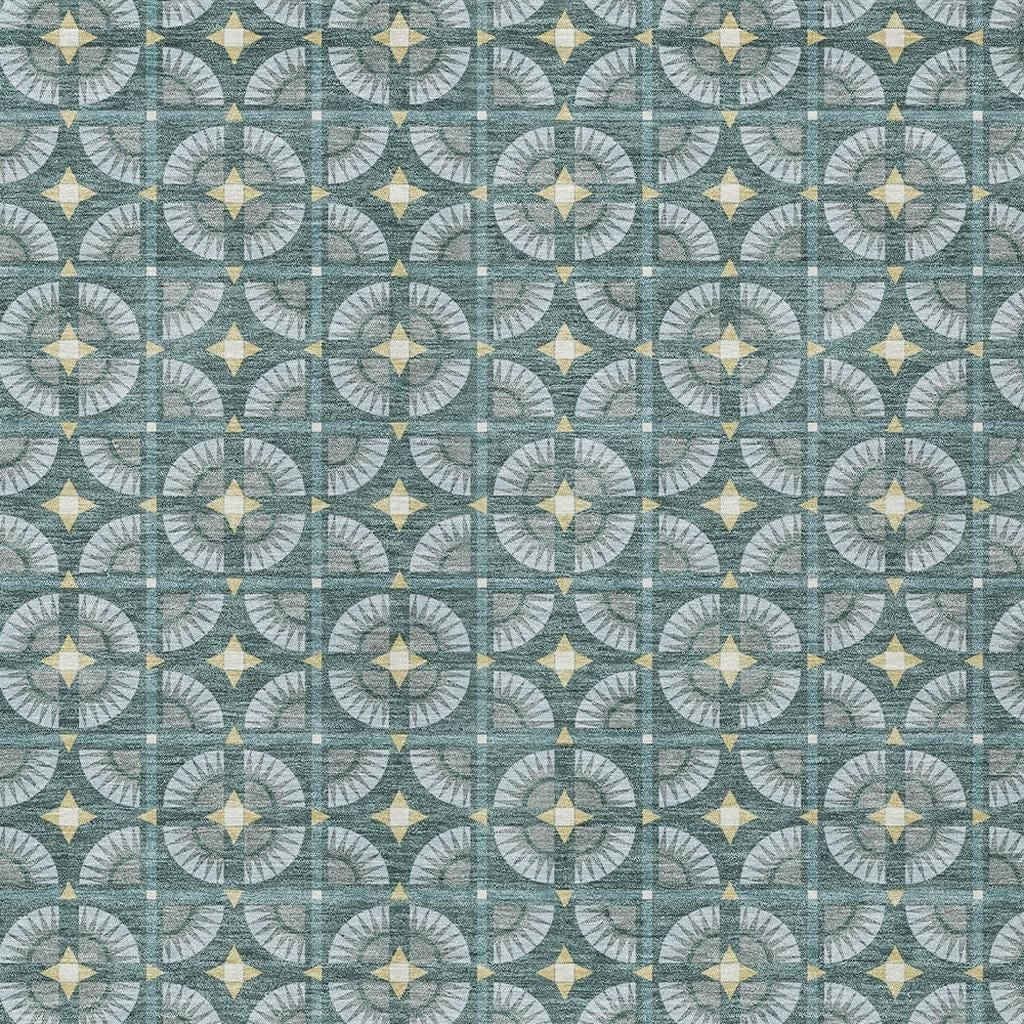 10' X 14' Teal Blue And Sky Blue Geometric Washable Indoor Outdoor Area Rug - Sports & Outdoor