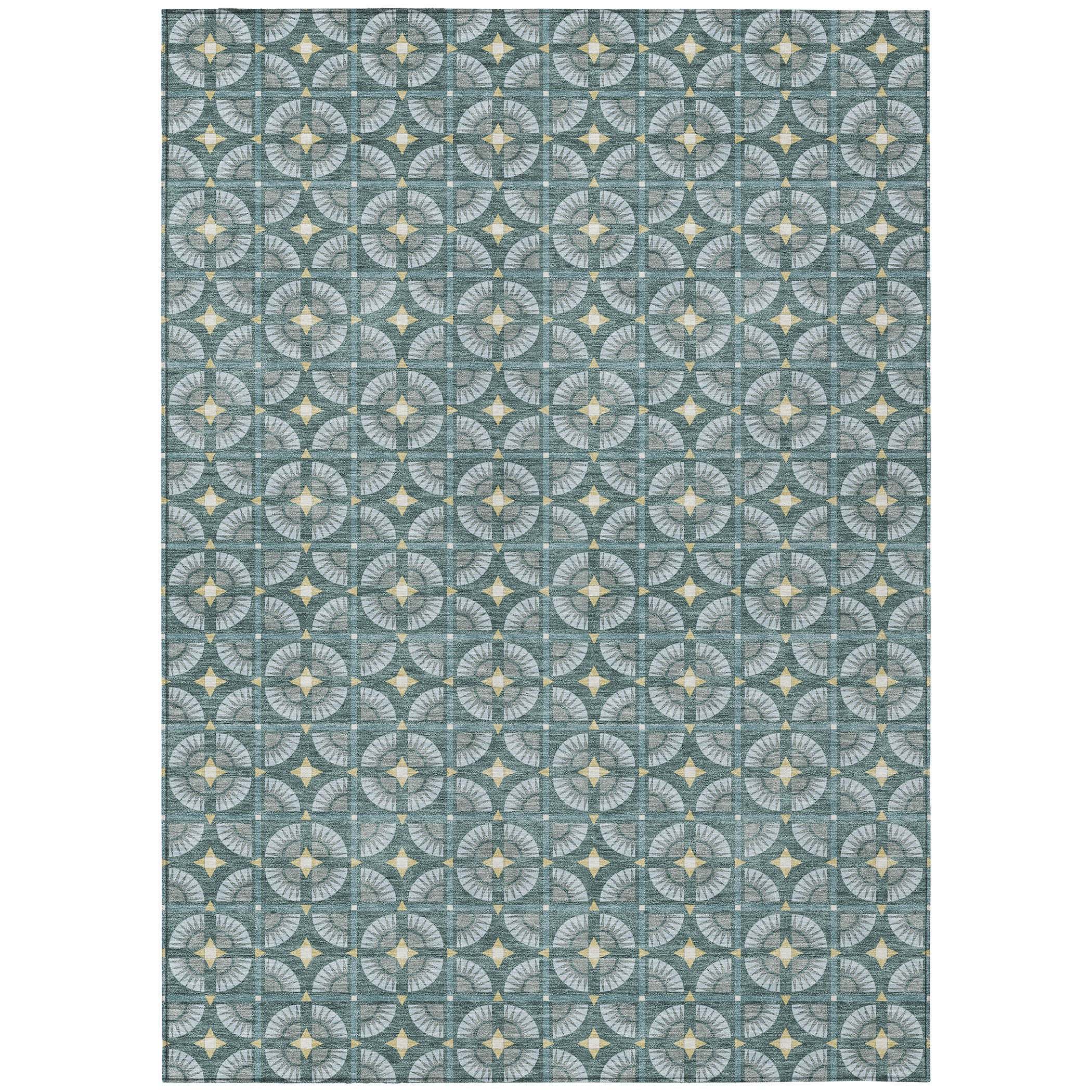10' X 14' Teal Blue And Sky Blue Geometric Washable Indoor Outdoor Area Rug - Sports & Outdoor