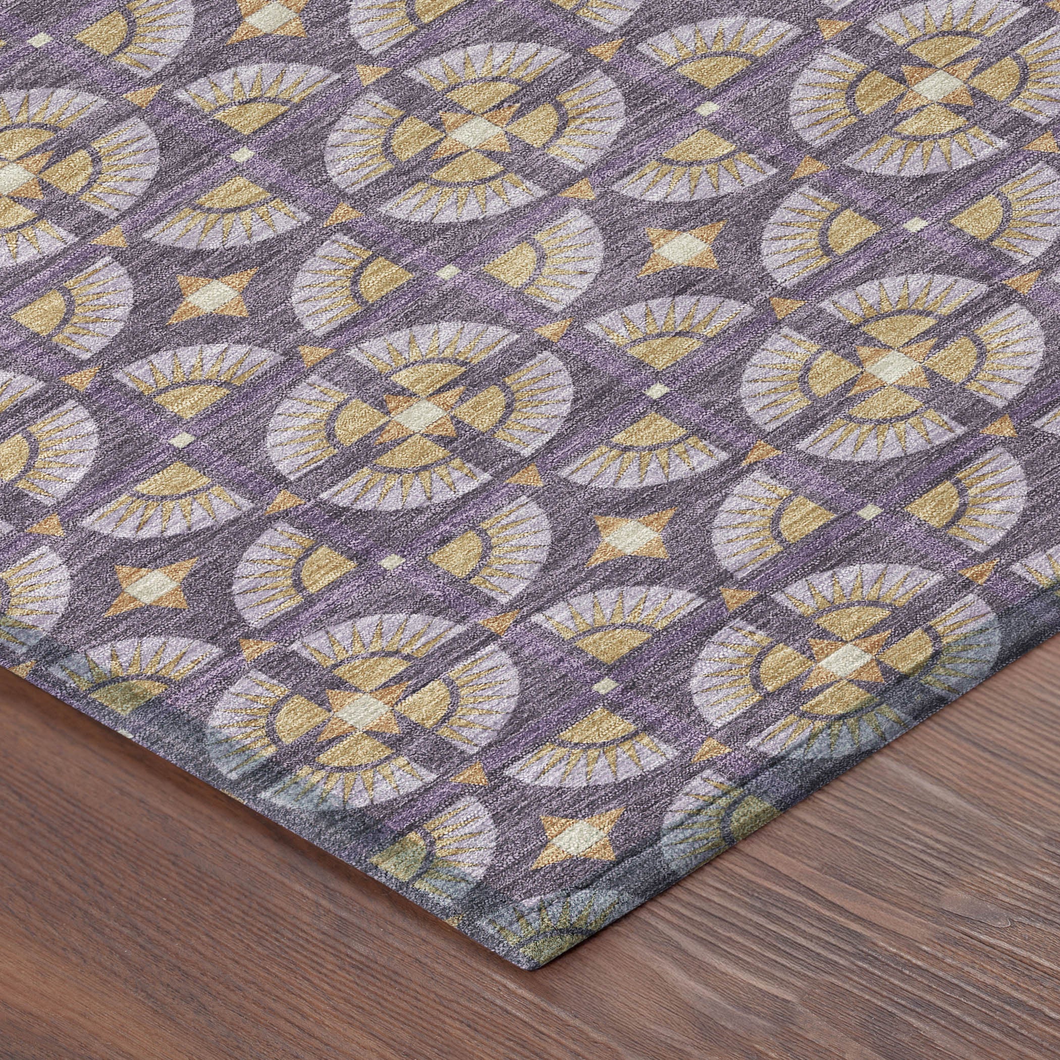 10' X 14' Purple And Gold Geometric Washable Indoor Outdoor Area Rug - Sports & Outdoor