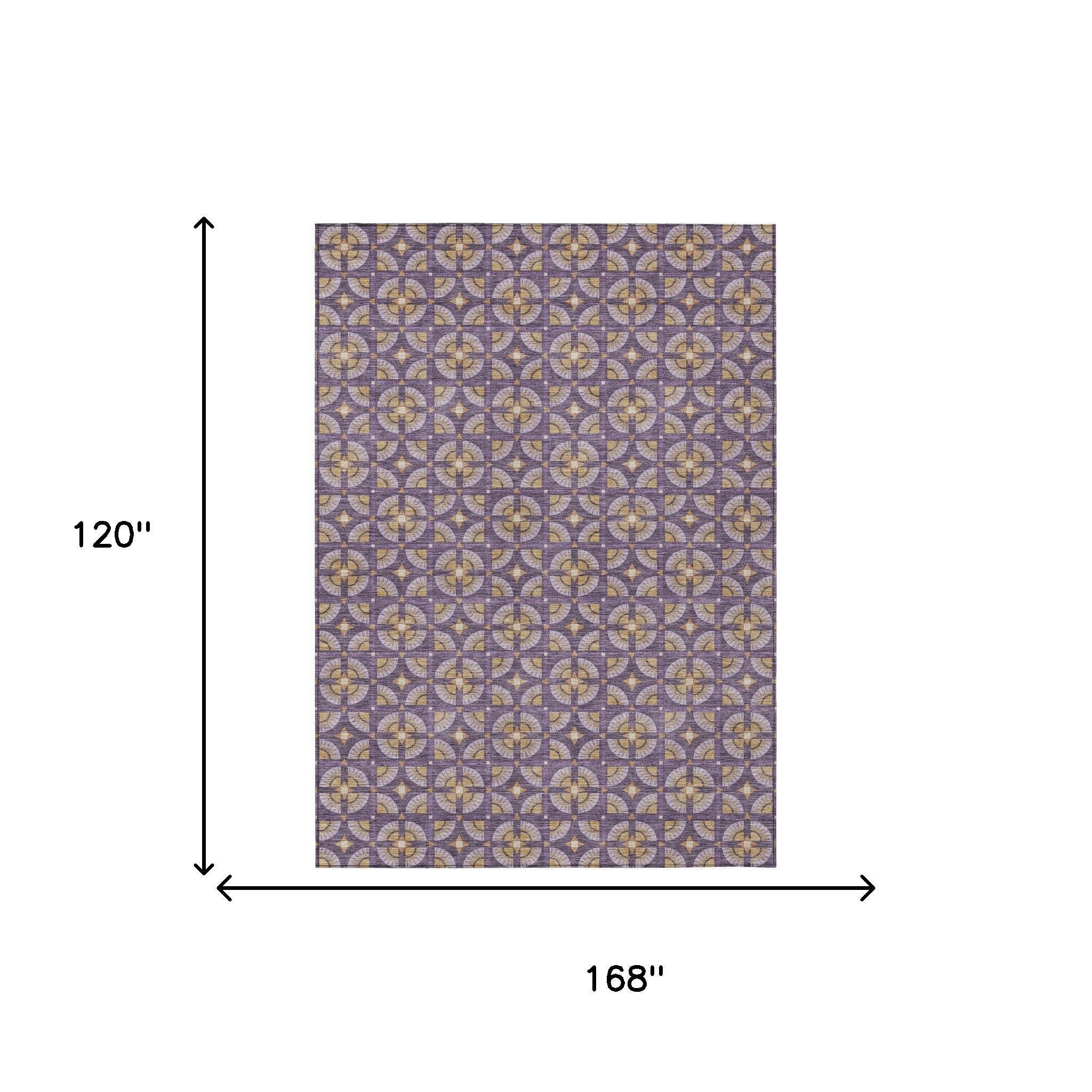 10' X 14' Purple And Gold Geometric Washable Indoor Outdoor Area Rug - Sports & Outdoor