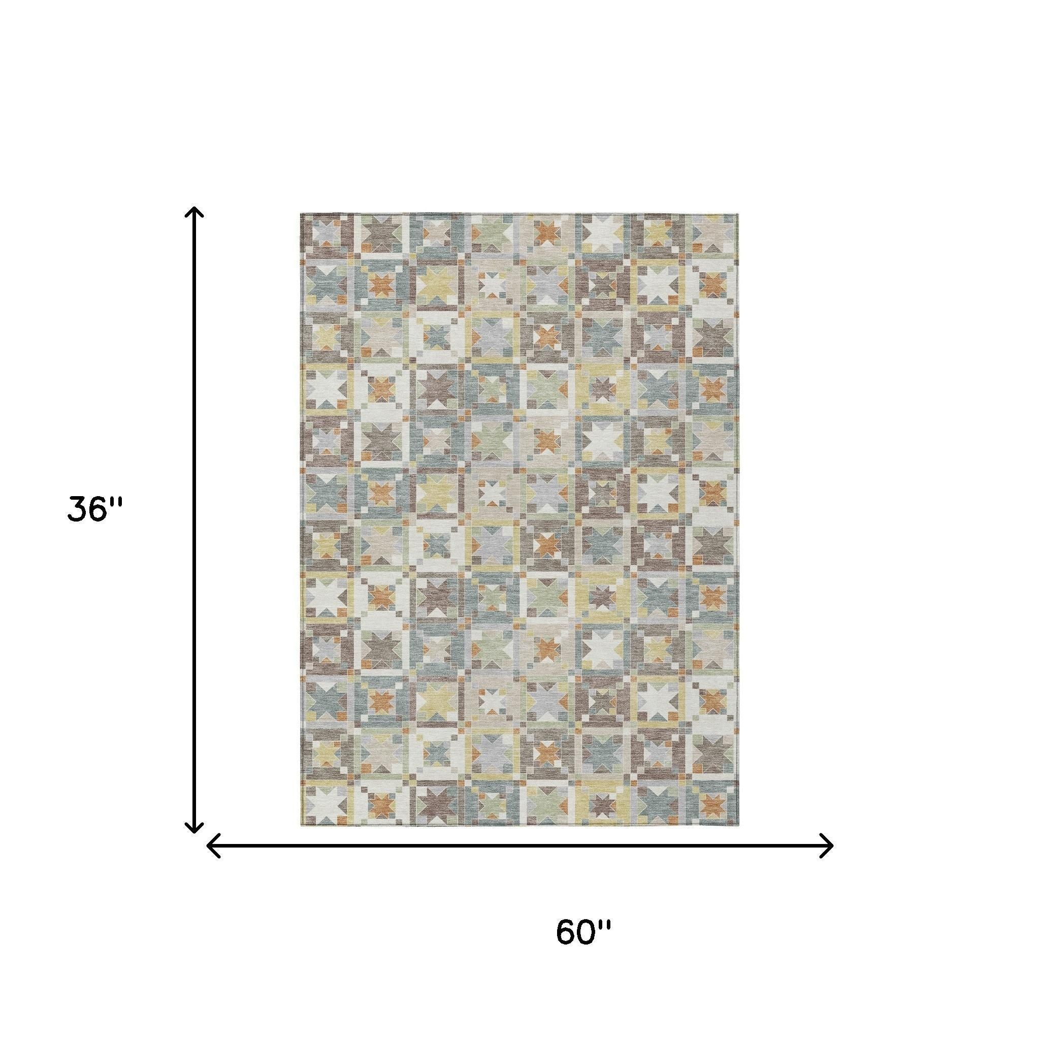 3' X 5' Ivory And Brown Patchwork Washable Indoor Outdoor Area Rug - Sports & Outdoor