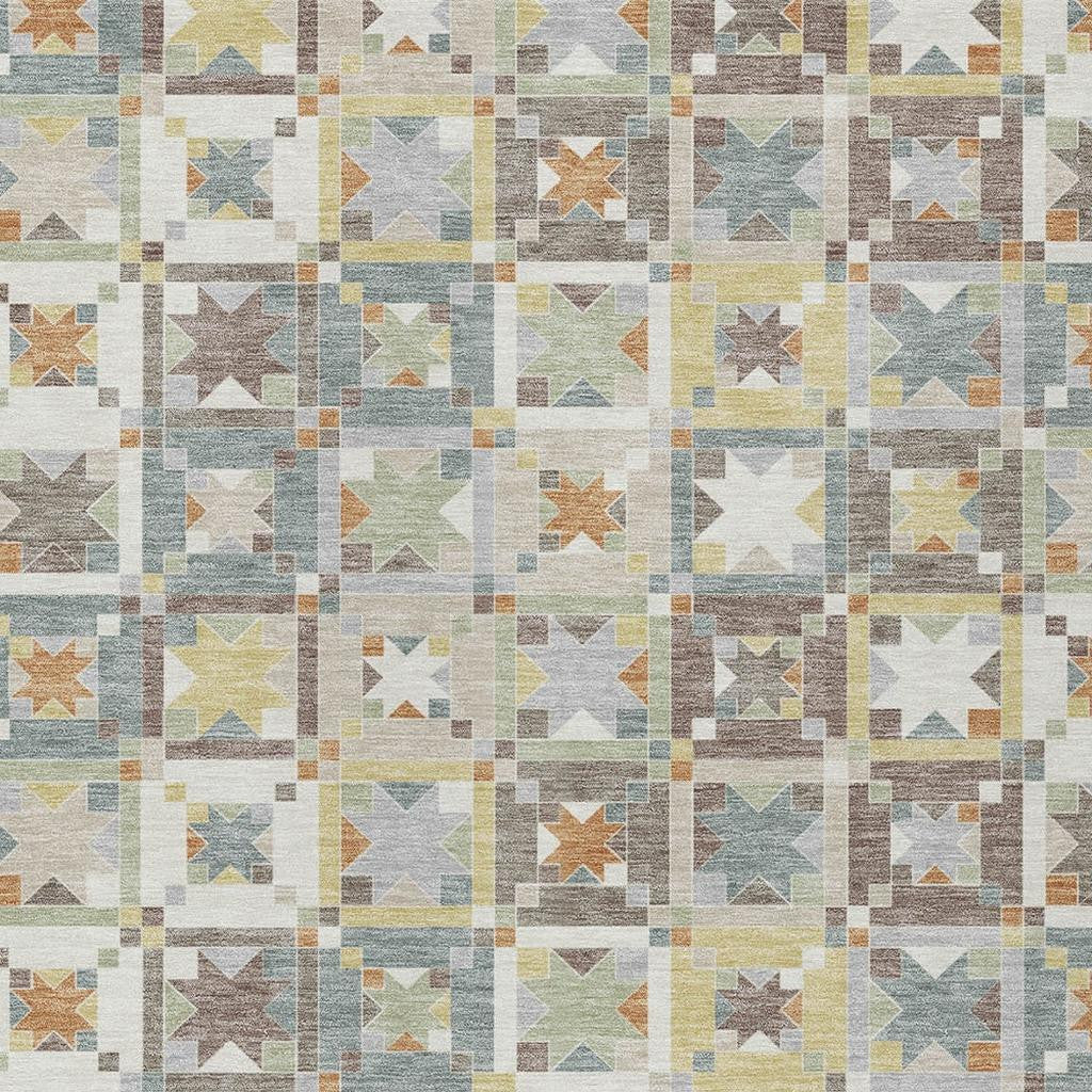 3' X 5' Ivory And Brown Patchwork Washable Indoor Outdoor Area Rug - Sports & Outdoor