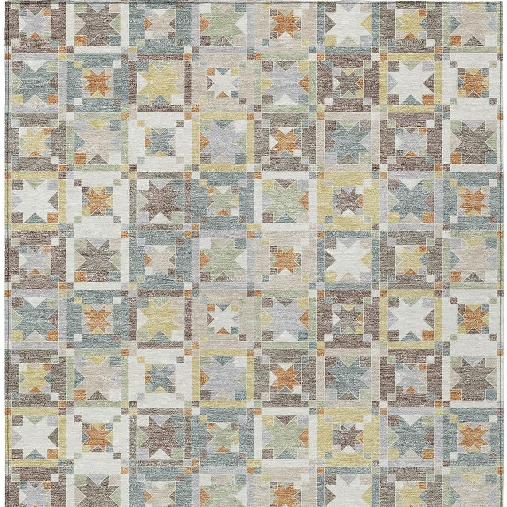 3' X 5' Ivory And Brown Patchwork Washable Indoor Outdoor Area Rug - Sports & Outdoor