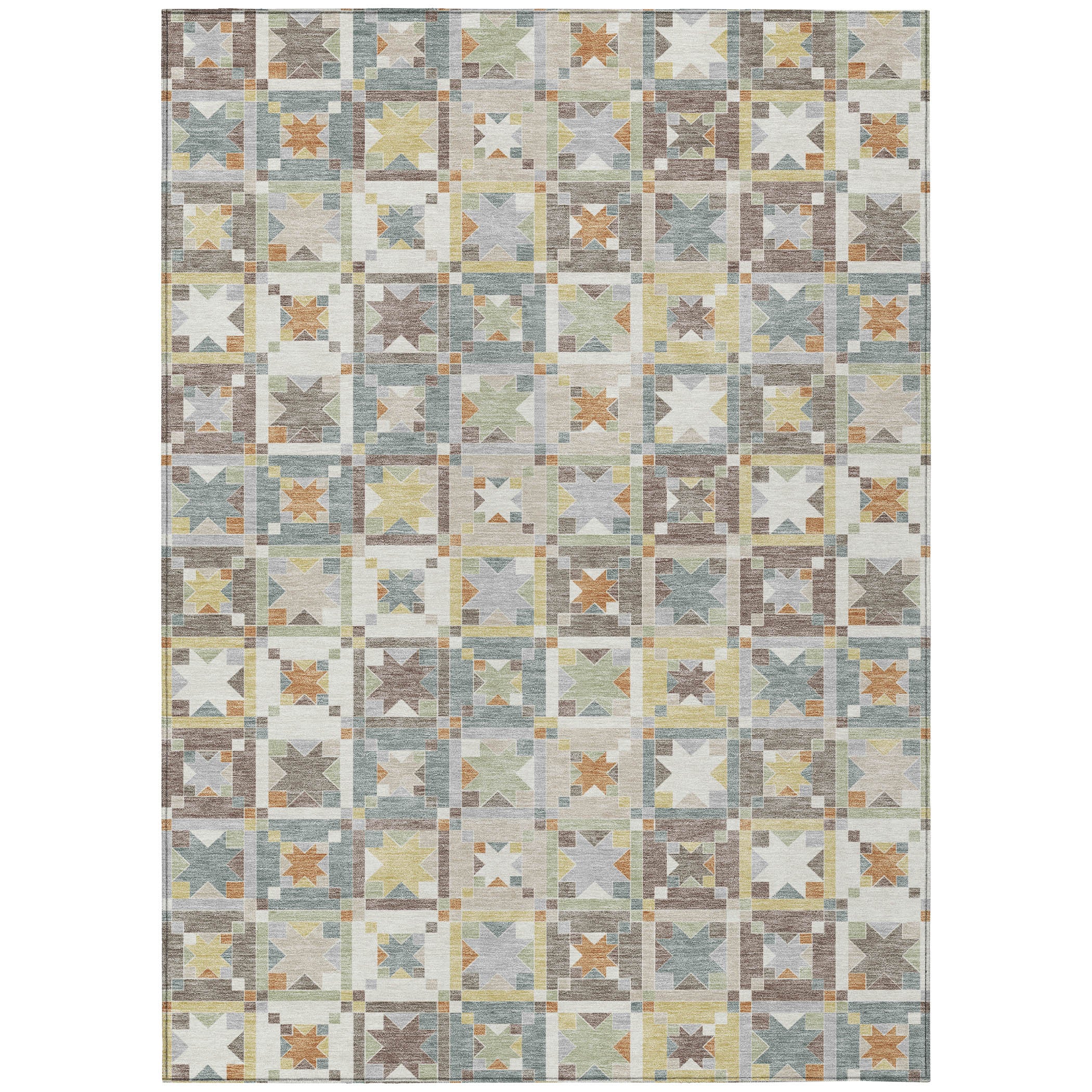 3' X 5' Ivory And Brown Patchwork Washable Indoor Outdoor Area Rug - Sports & Outdoor