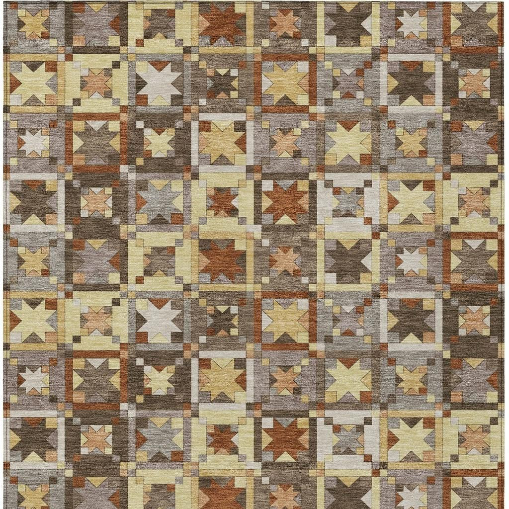 3' X 5' Brown And Wheat Patchwork Washable Indoor Outdoor Area Rug - Sports & Outdoor