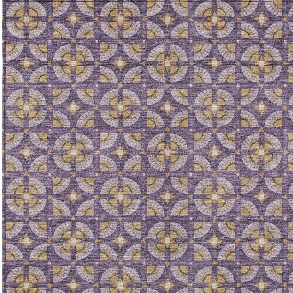 8' X 10' Purple And Gold Geometric Washable Indoor Outdoor Area Rug - Sports & Outdoor
