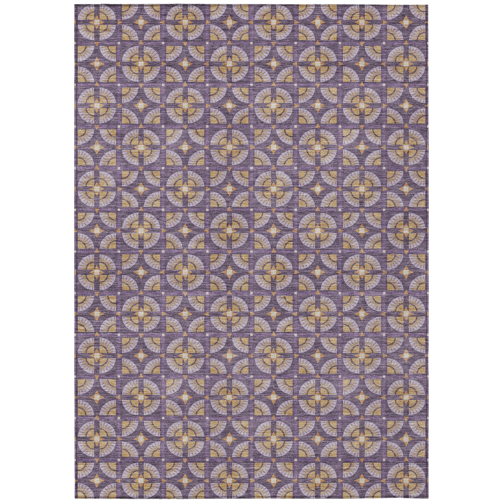 8' X 10' Purple And Gold Geometric Washable Indoor Outdoor Area Rug - Sports & Outdoor