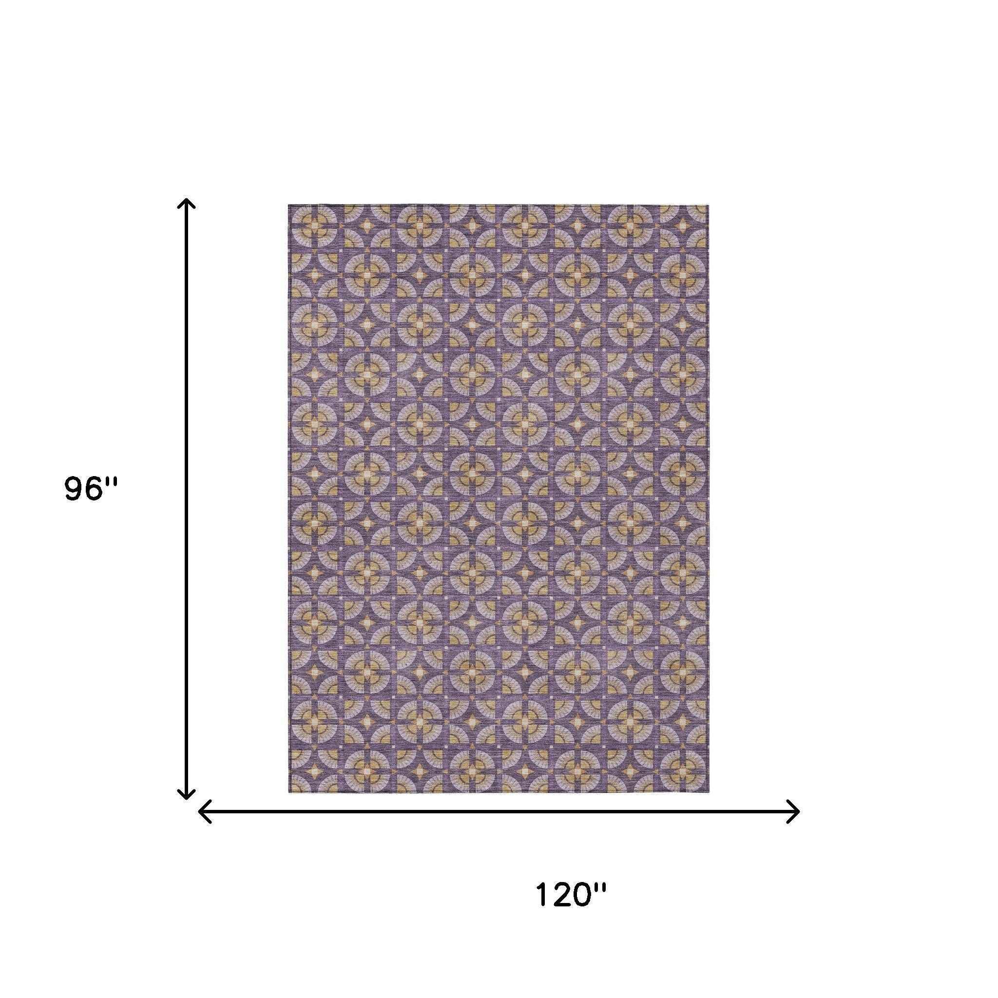 8' X 10' Purple And Gold Geometric Washable Indoor Outdoor Area Rug - Sports & Outdoor