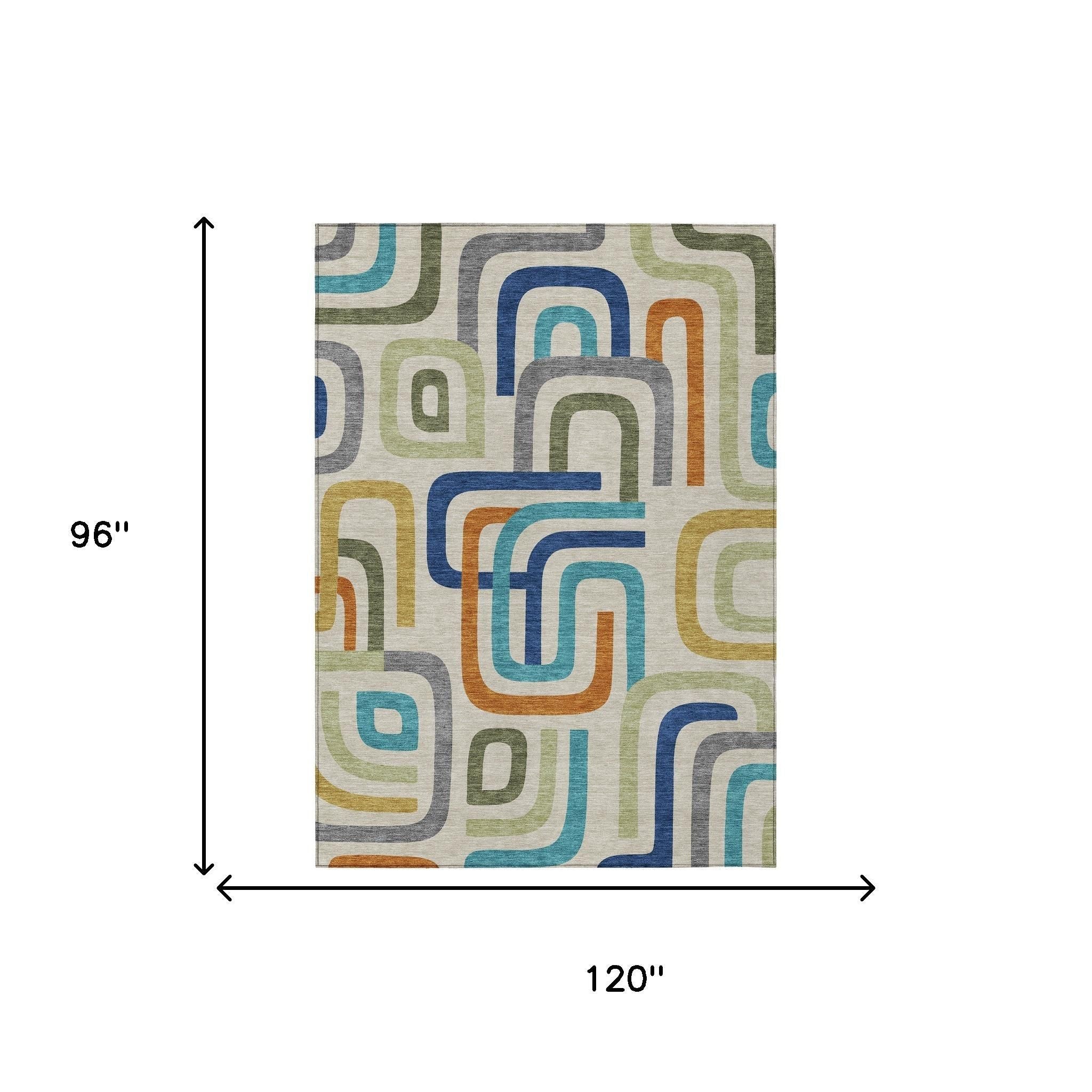 8' X 10' Beige And Green Geometric Washable Indoor Outdoor Area Rug - Outdoor | blocked-out-of-stock, Outdoor, sync-blocked