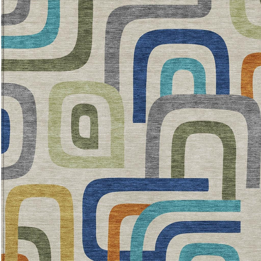 8' X 10' Beige And Green Geometric Washable Indoor Outdoor Area Rug - Outdoor | blocked-out-of-stock, Outdoor, sync-blocked