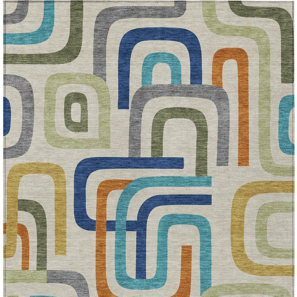 8' X 10' Beige And Green Geometric Washable Indoor Outdoor Area Rug - Outdoor | blocked-out-of-stock, Outdoor, sync-blocked