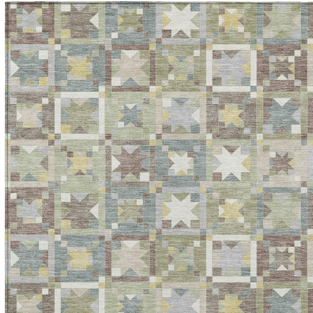 5' X 8' Green And Brown Patchwork Washable Indoor Outdoor Area Rug - Sports & Outdoor