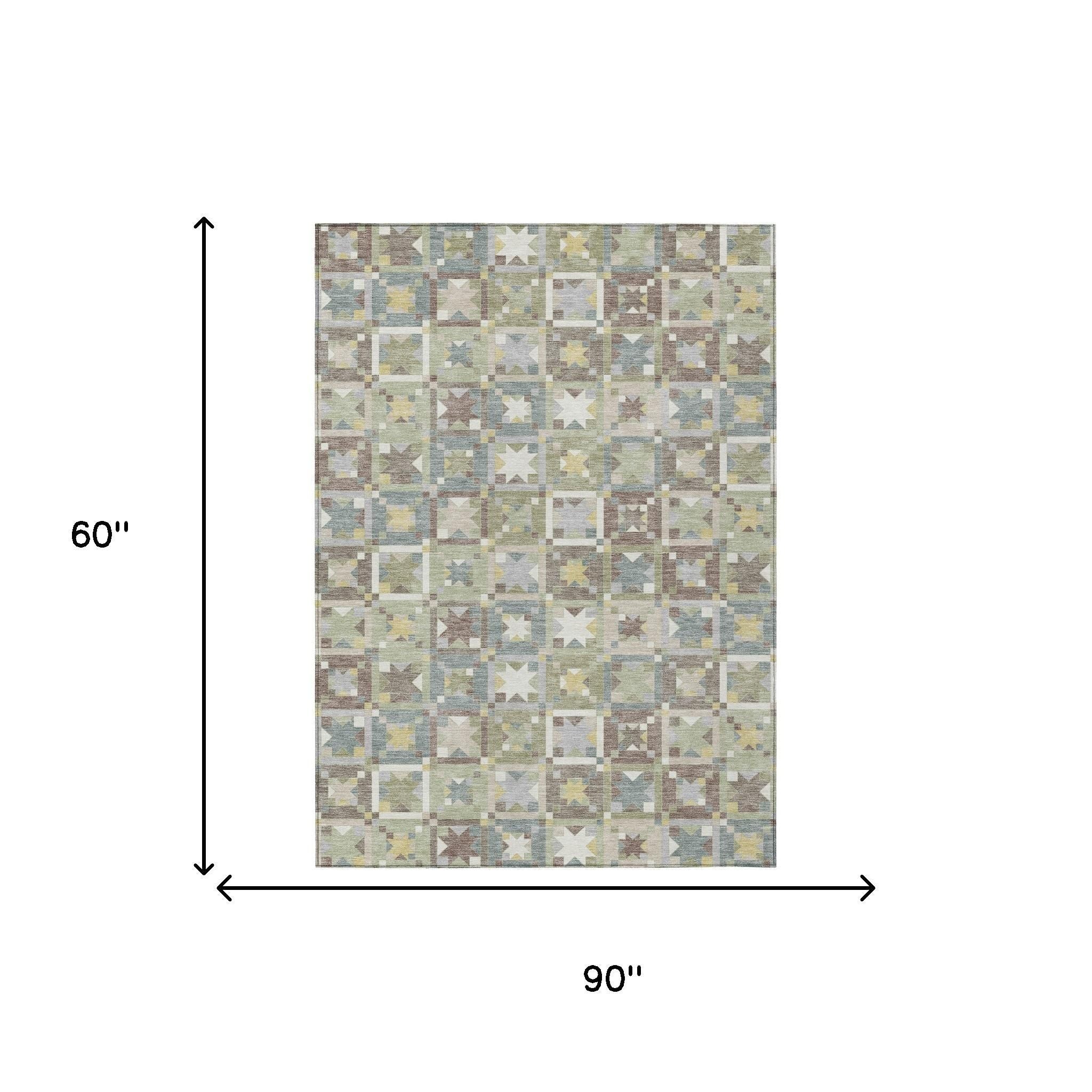 5' X 8' Green And Brown Patchwork Washable Indoor Outdoor Area Rug - Sports & Outdoor