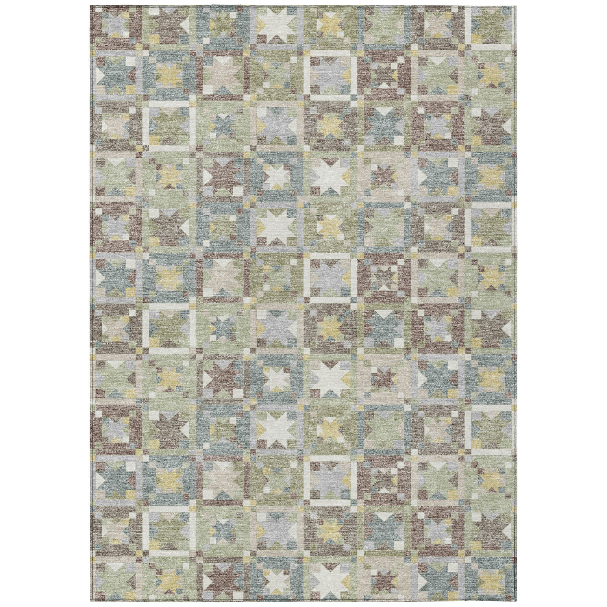 5' X 8' Green And Brown Patchwork Washable Indoor Outdoor Area Rug - Sports & Outdoor