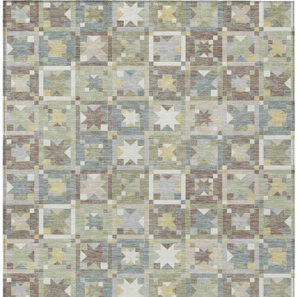 5' X 8' Green And Brown Patchwork Washable Indoor Outdoor Area Rug - Sports & Outdoor