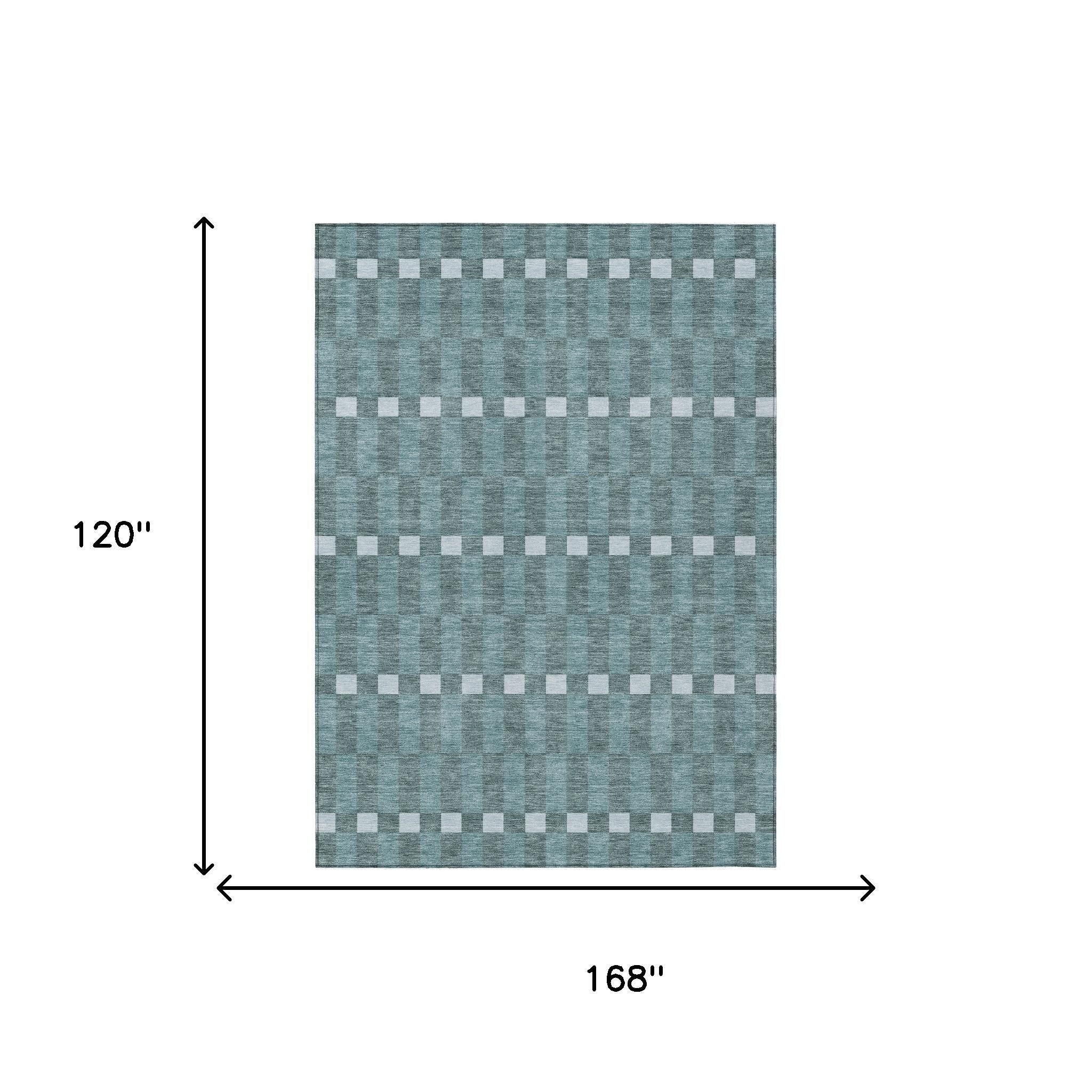 10' X 14' Teal Blue And Sky Blue Geometric Washable Indoor Outdoor Area Rug - Sports & Outdoor