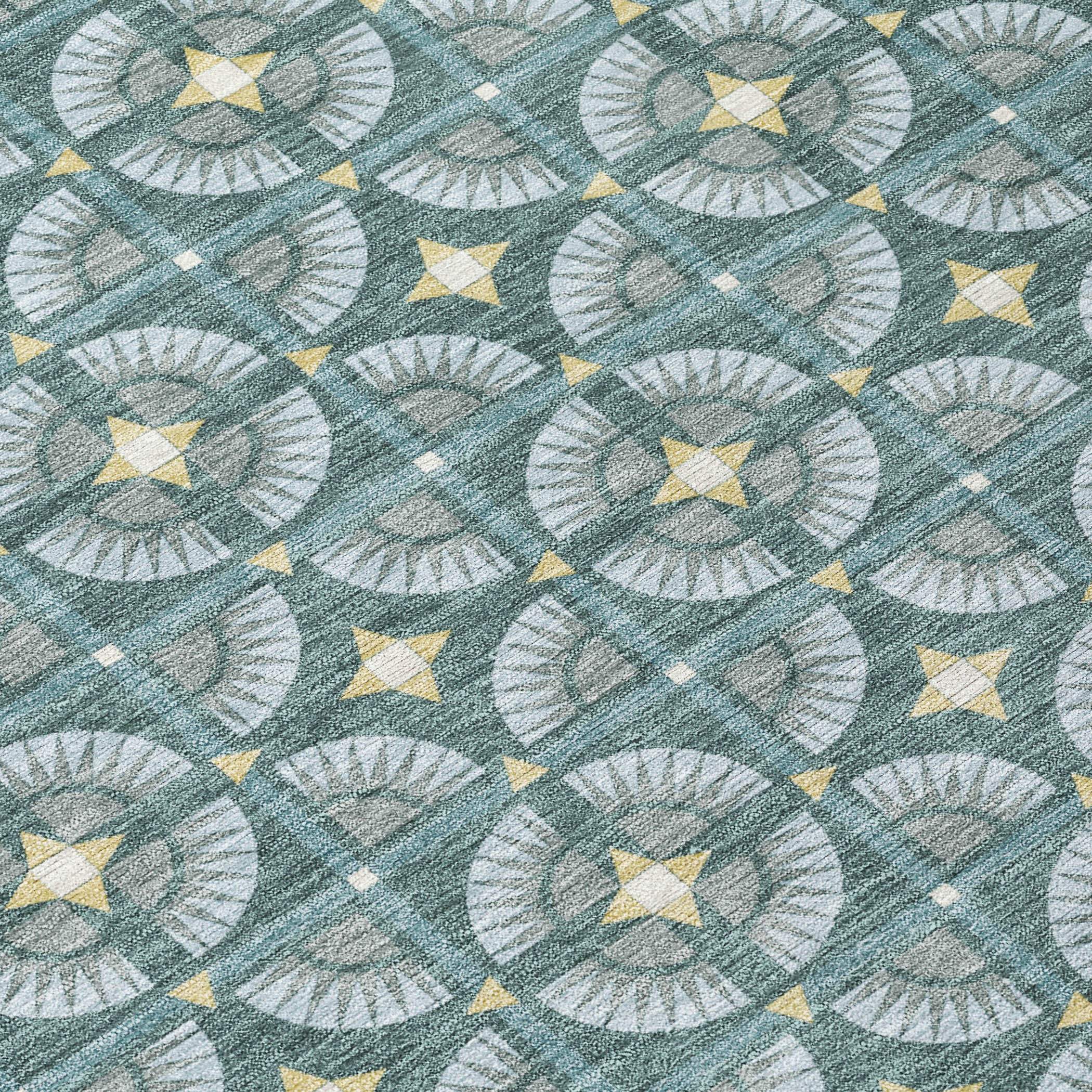 8' X 10' Teal Blue And Sky Blue Geometric Washable Indoor Outdoor Area Rug - Outdoor