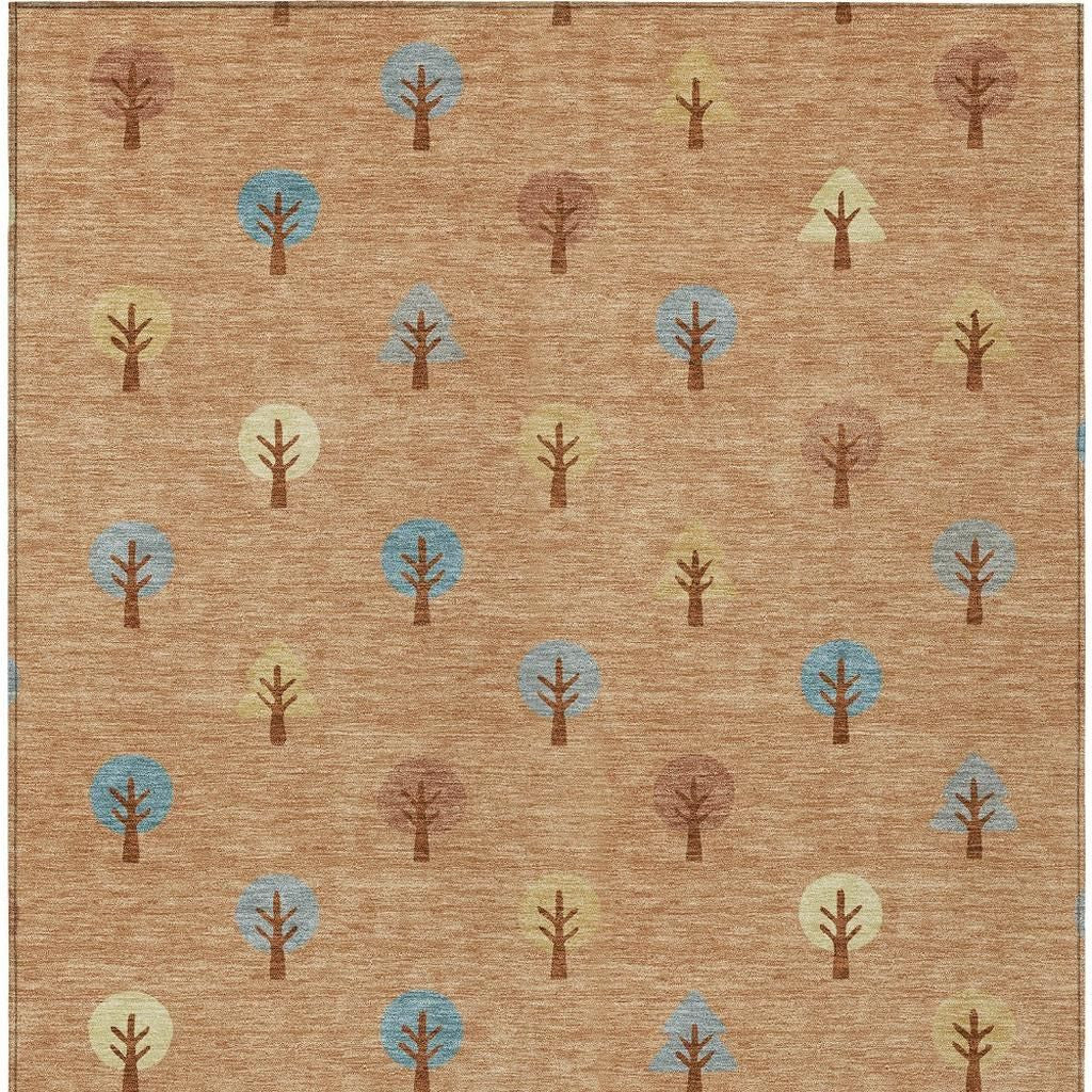 3' X 5' Copper And Teal Blue Geometric Washable Indoor Outdoor Area Rug - Outdoor | blocked-missing-media,…
