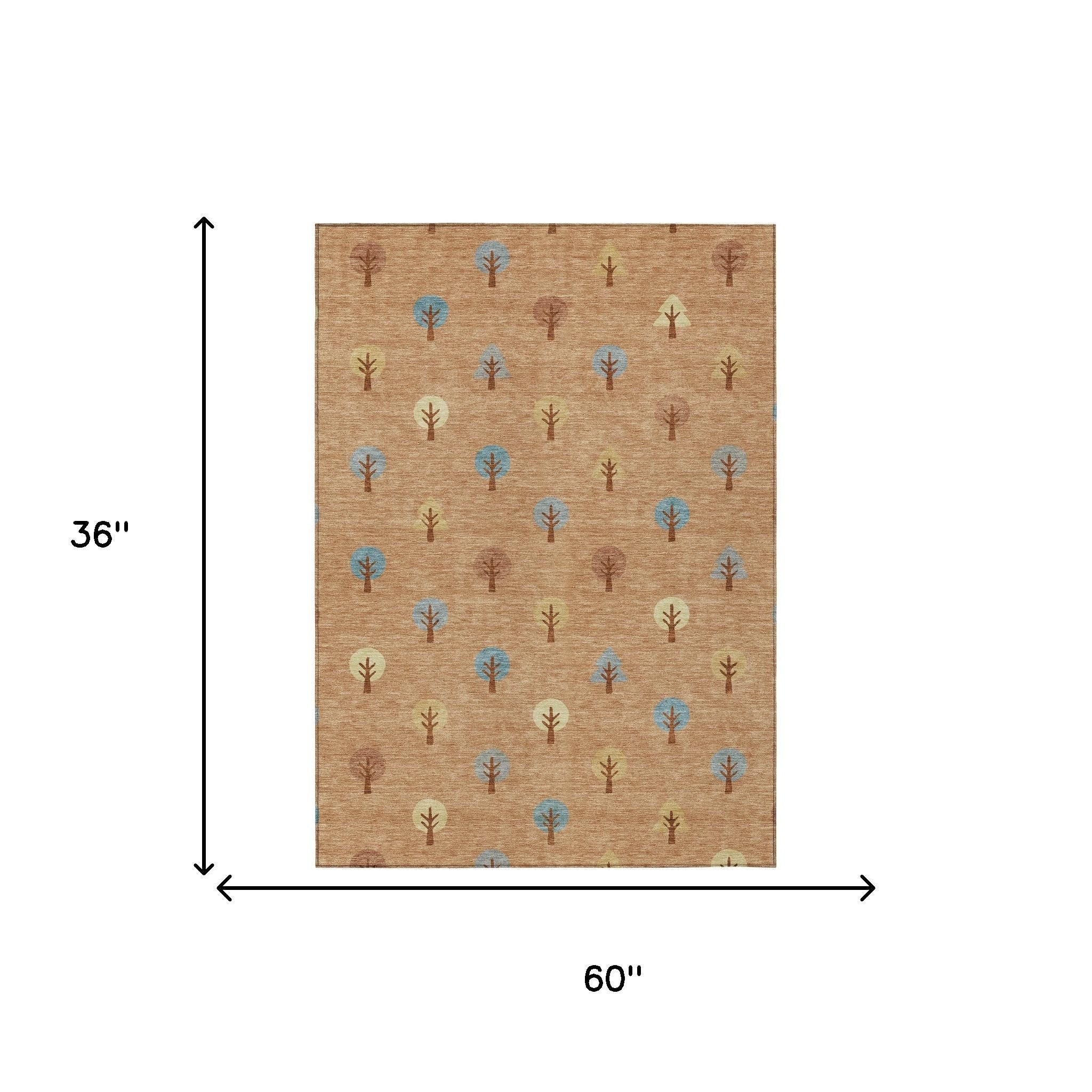 3' X 5' Copper And Teal Blue Geometric Washable Indoor Outdoor Area Rug - Outdoor | blocked-missing-media,…