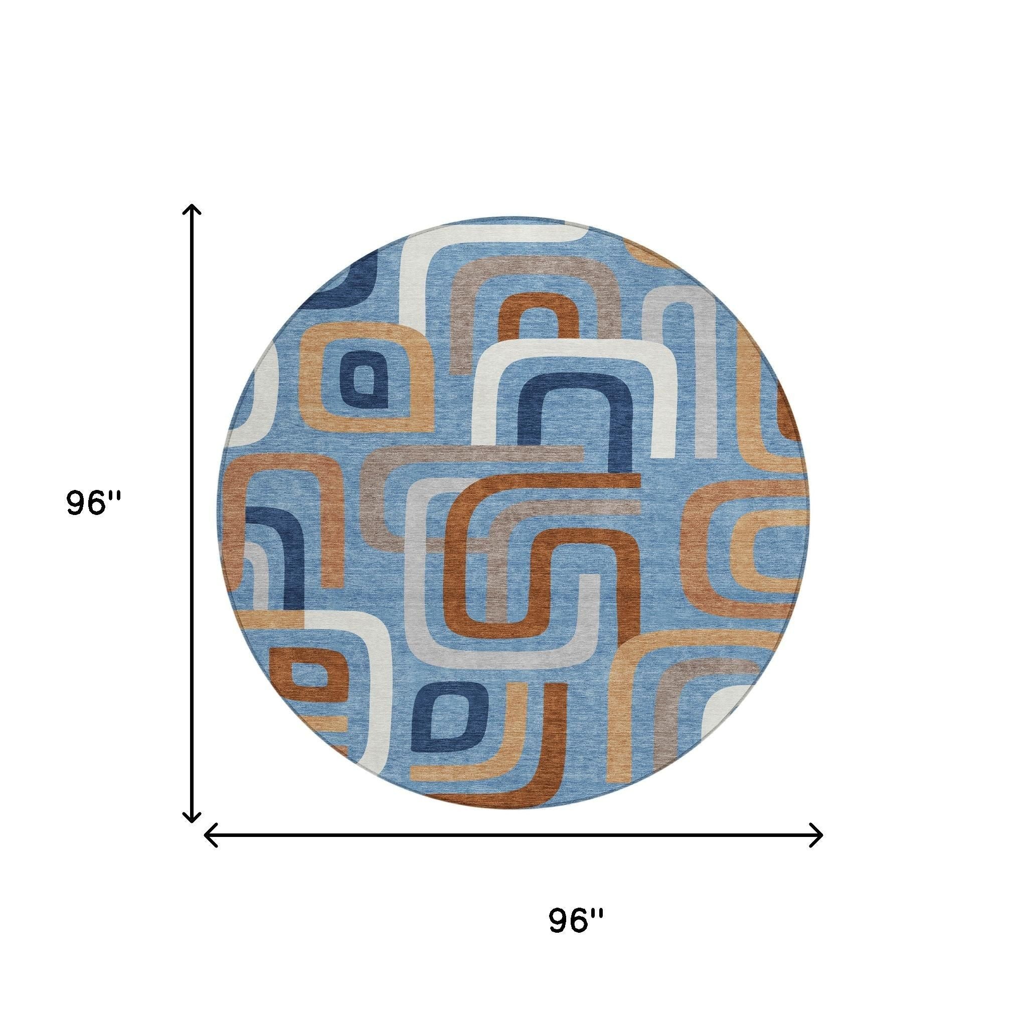 8' Denim Blue And Copper Round Geometric Washable Indoor Outdoor Area Rug - Sports & Outdoor