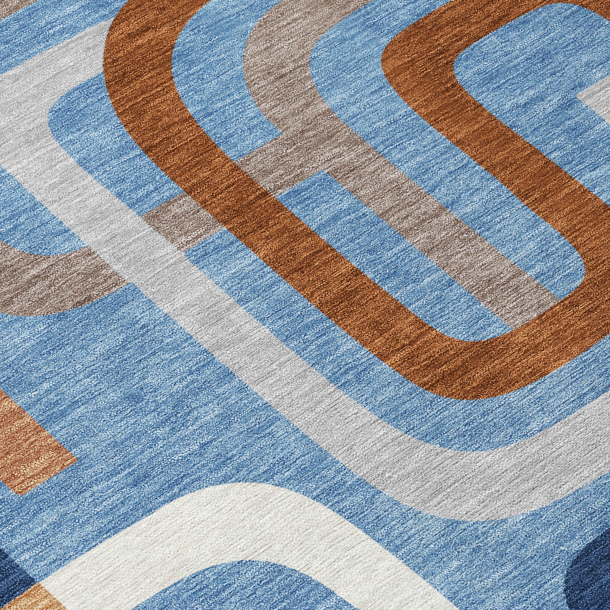 8' Denim Blue And Copper Round Geometric Washable Indoor Outdoor Area Rug - Sports & Outdoor