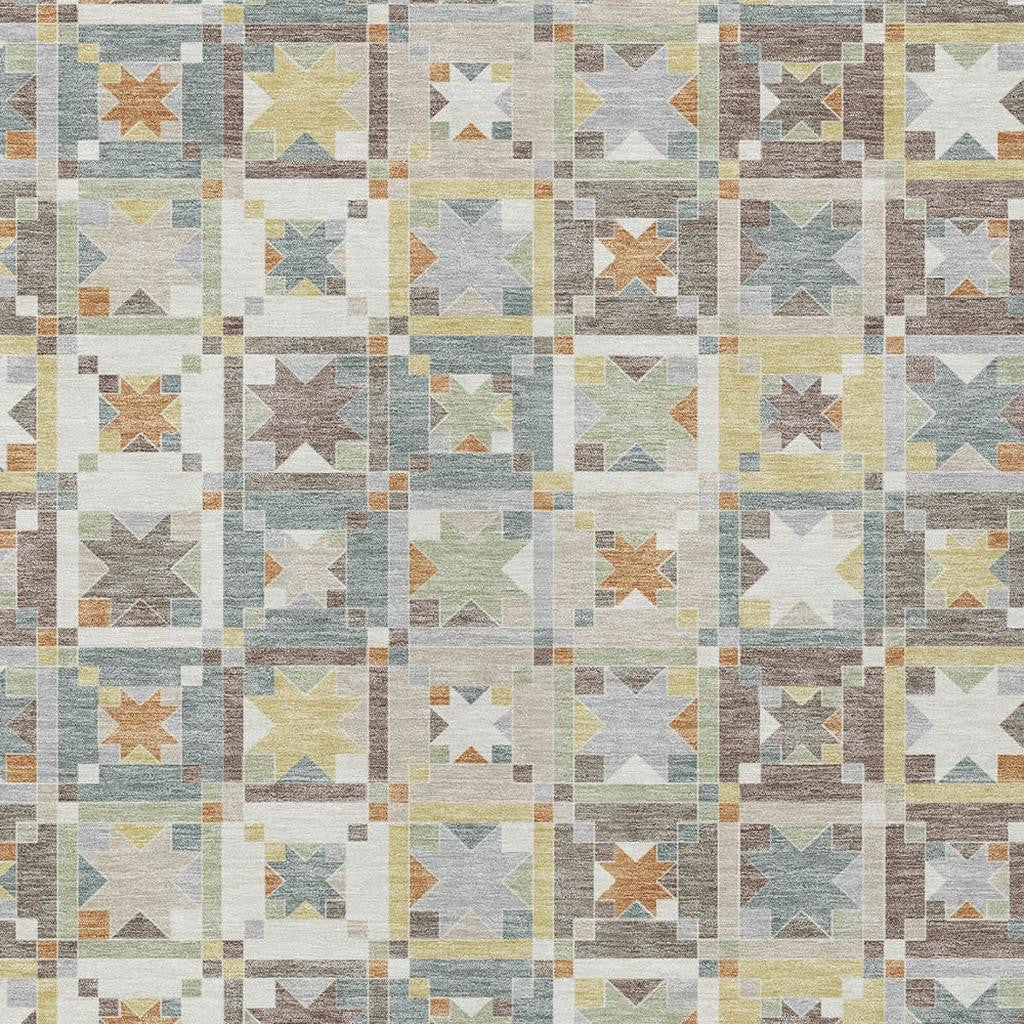 8' X 10' Ivory And Brown Patchwork Washable Indoor Outdoor Area Rug - Sports & Outdoor