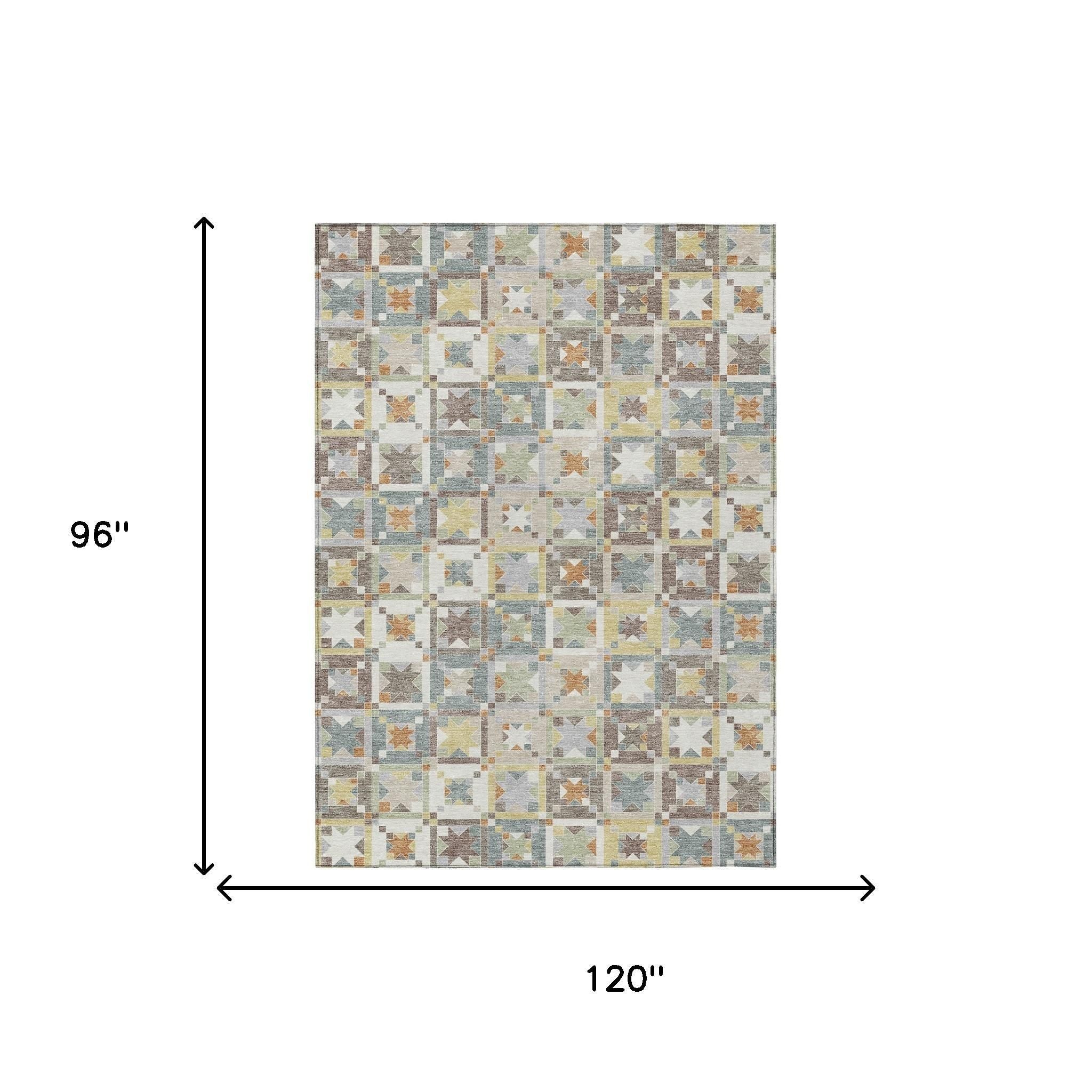8' X 10' Ivory And Brown Patchwork Washable Indoor Outdoor Area Rug - Sports & Outdoor