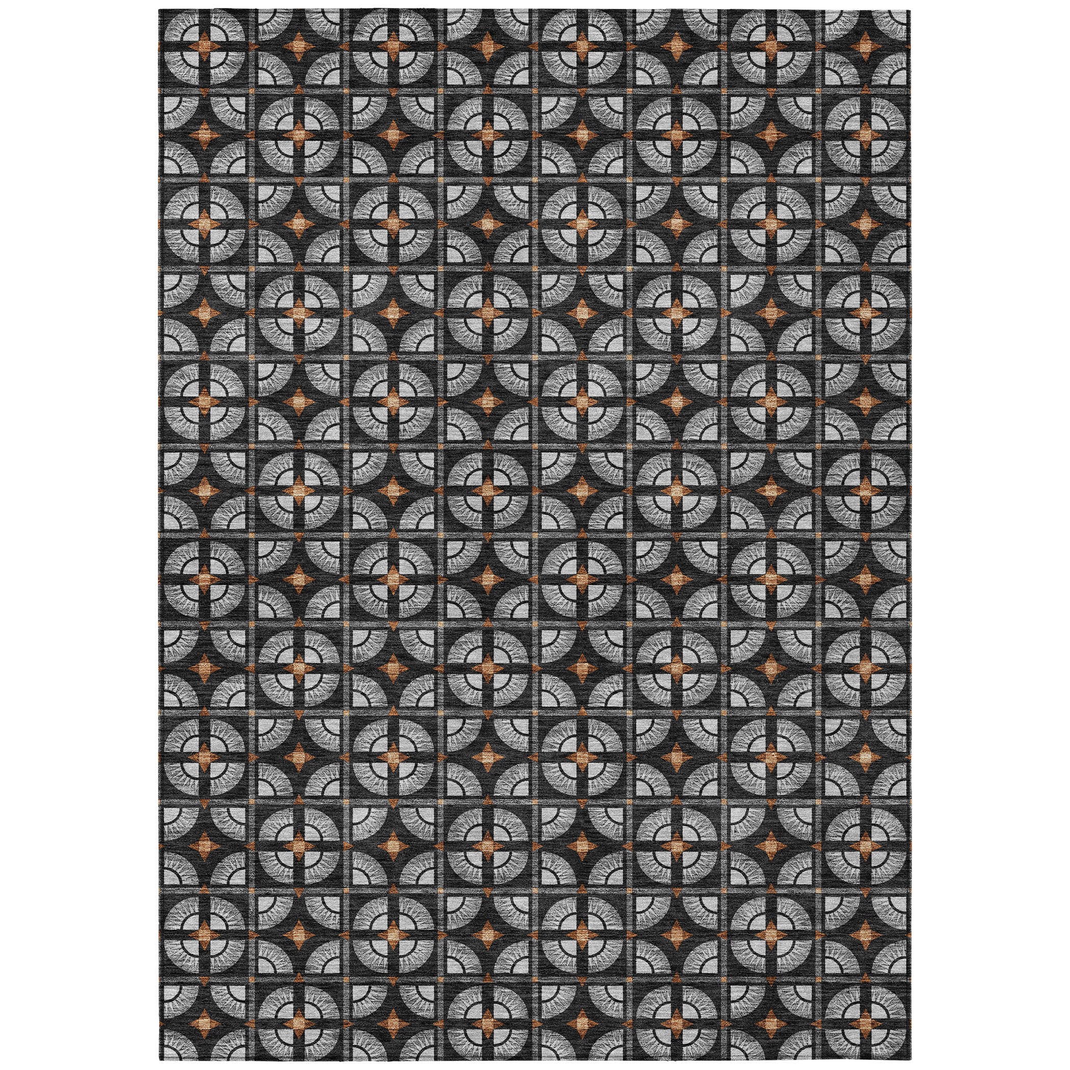 3' X 5' Black And Silver Geometric Washable Indoor Outdoor Area Rug - Sports & Outdoor