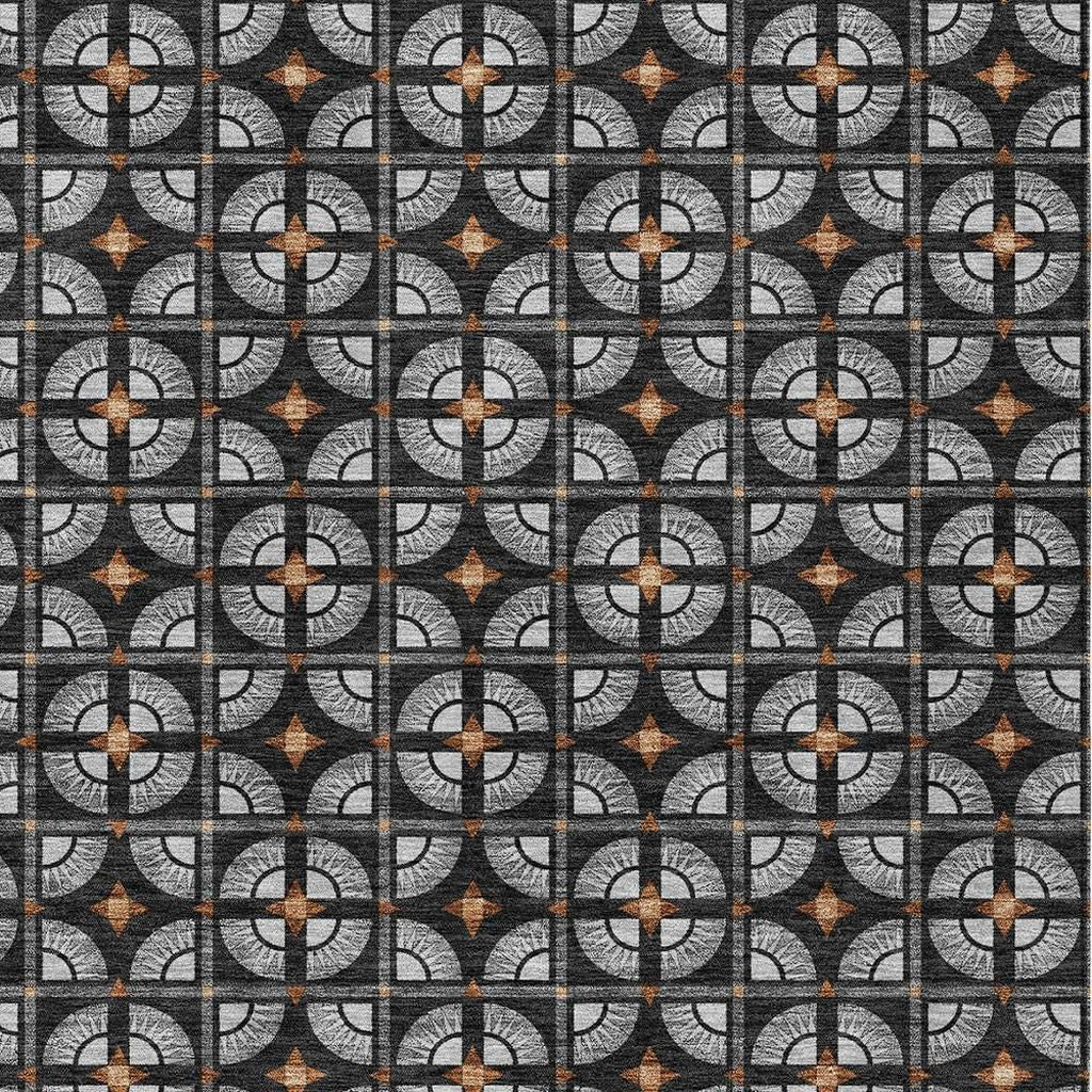 3' X 5' Black And Silver Geometric Washable Indoor Outdoor Area Rug - Sports & Outdoor