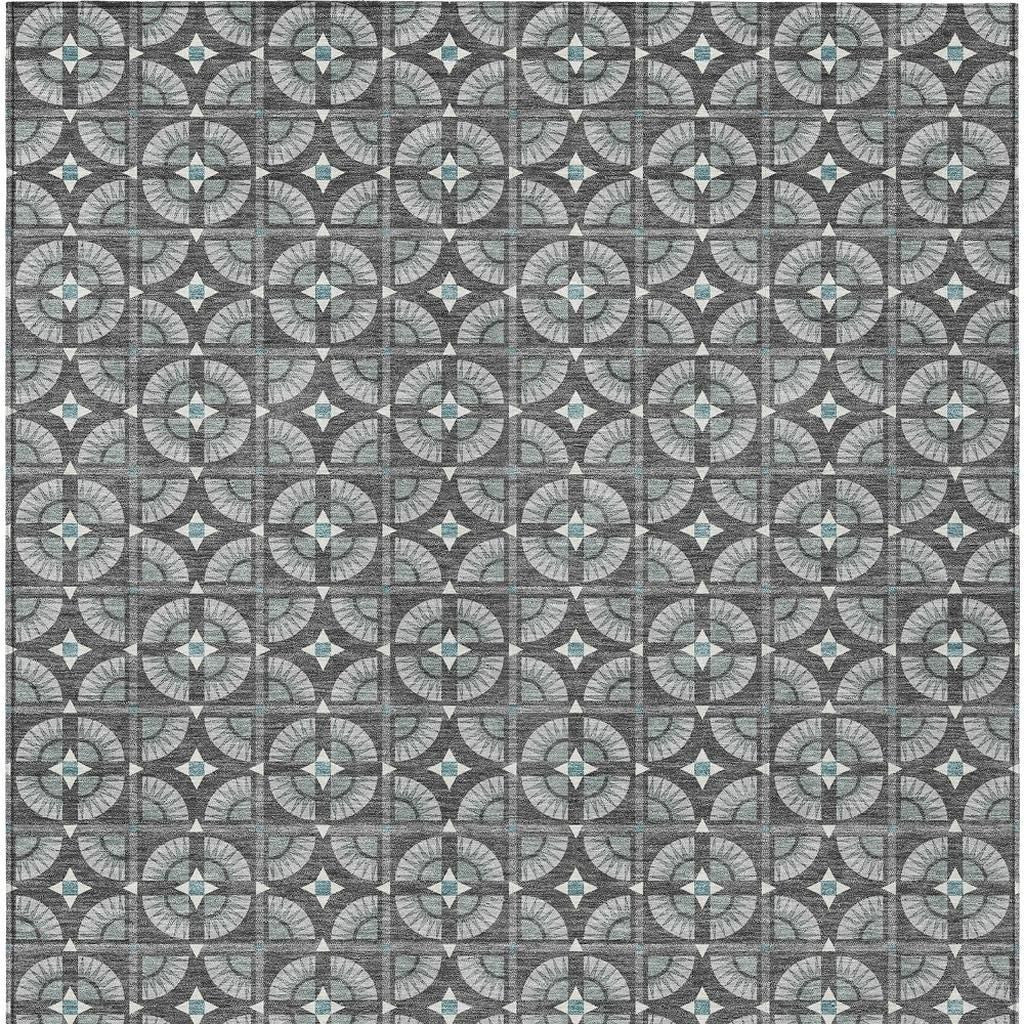 8' X 10' Charcoal And Silver Geometric Washable Indoor Outdoor Area Rug - Sports & Outdoor