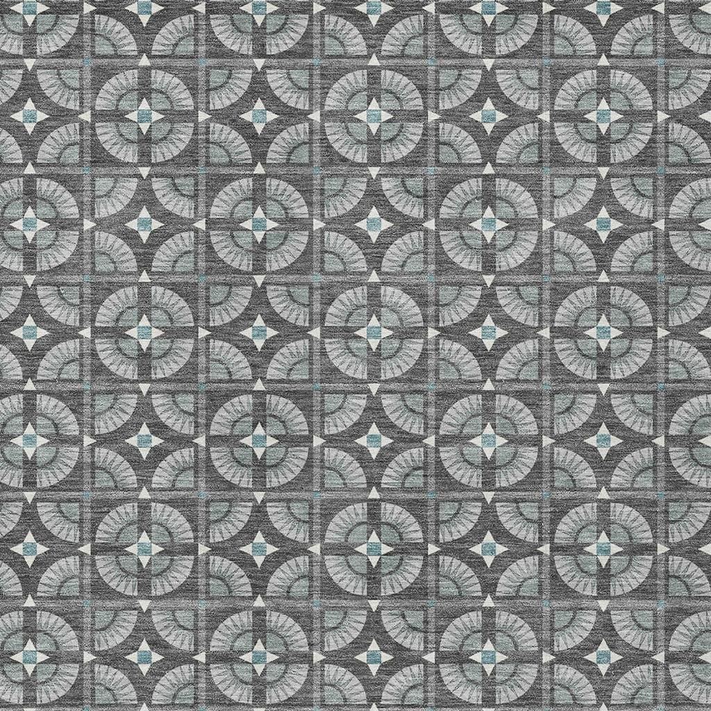 8' X 10' Charcoal And Silver Geometric Washable Indoor Outdoor Area Rug - Sports & Outdoor