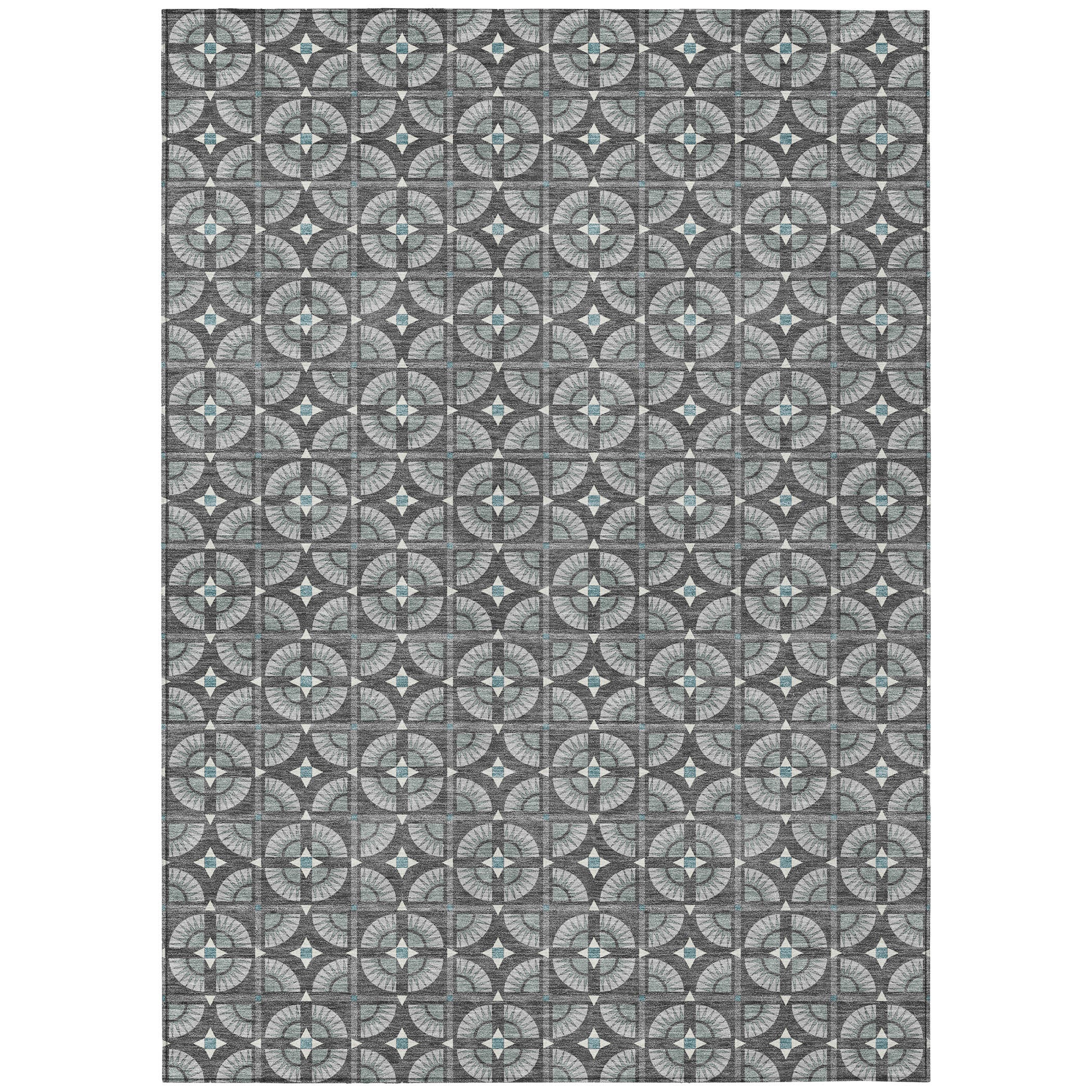 8' X 10' Charcoal And Silver Geometric Washable Indoor Outdoor Area Rug - Sports & Outdoor