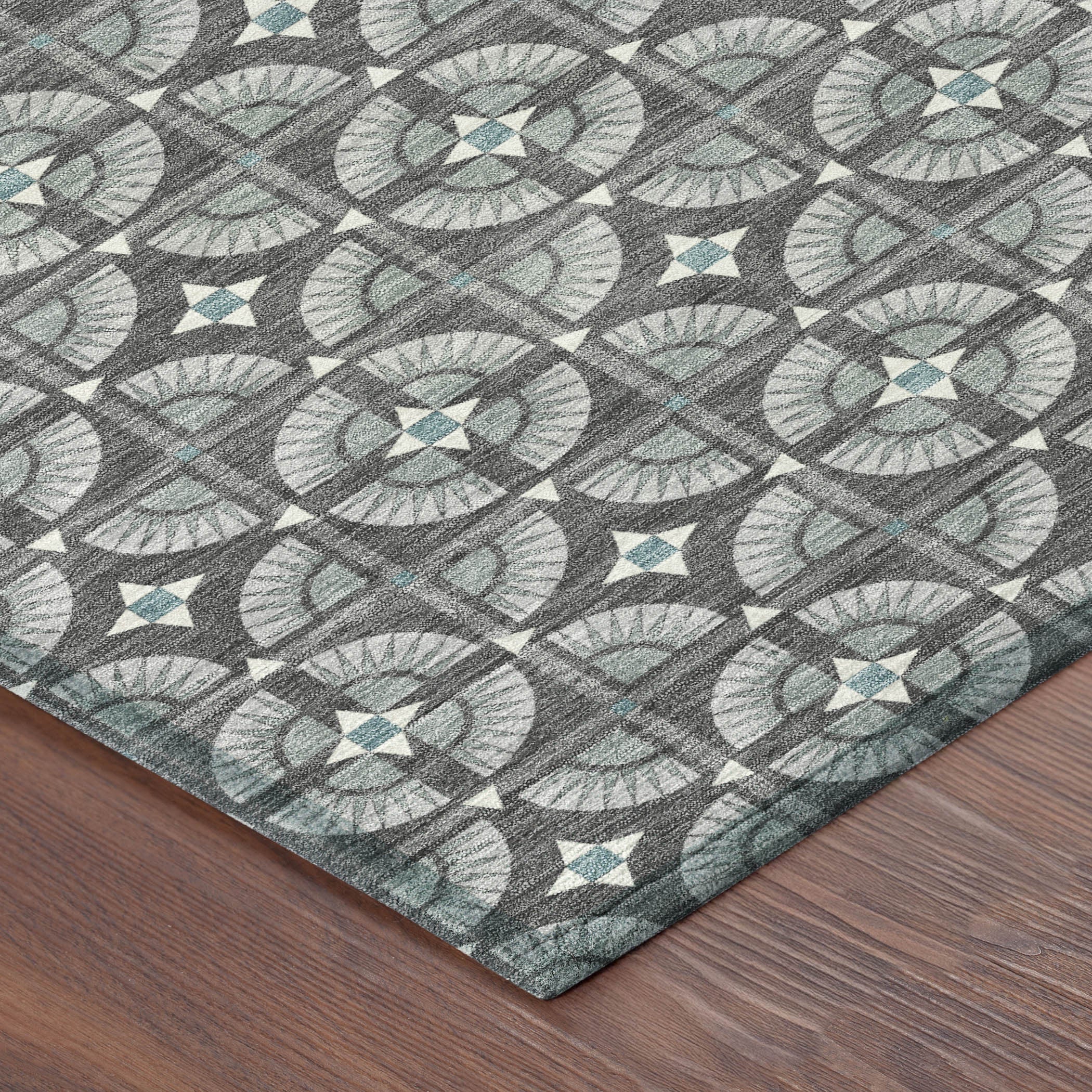 8' X 10' Charcoal And Silver Geometric Washable Indoor Outdoor Area Rug - Sports & Outdoor