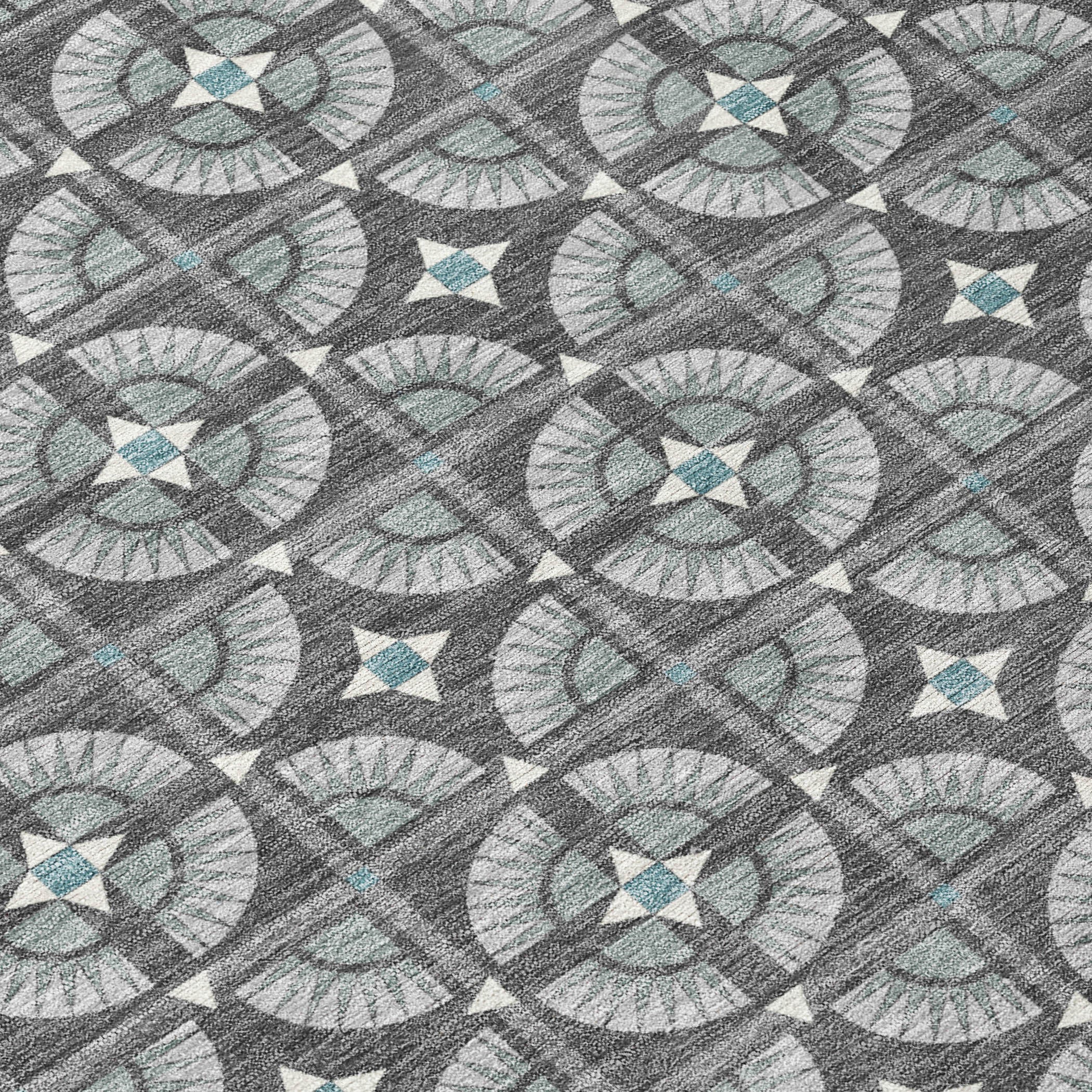 8' X 10' Charcoal And Silver Geometric Washable Indoor Outdoor Area Rug - Sports & Outdoor